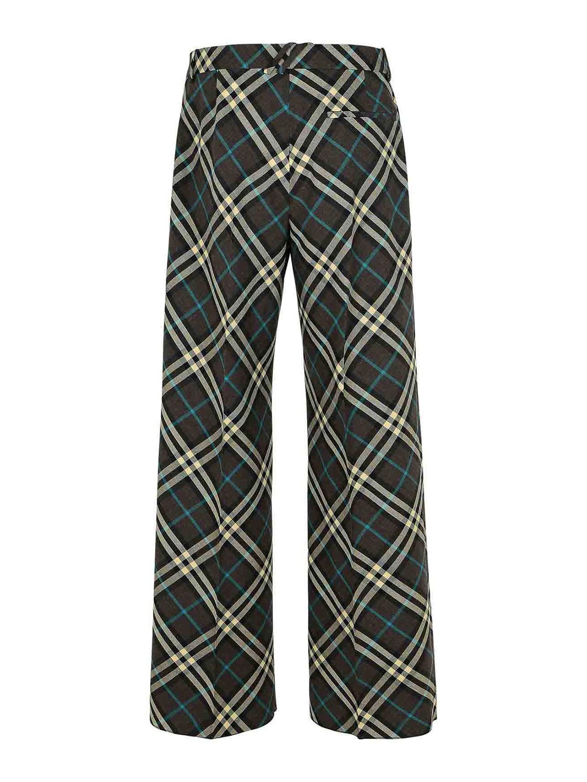 Shop Burberry Check Brown Wool Blend Trousers In Green