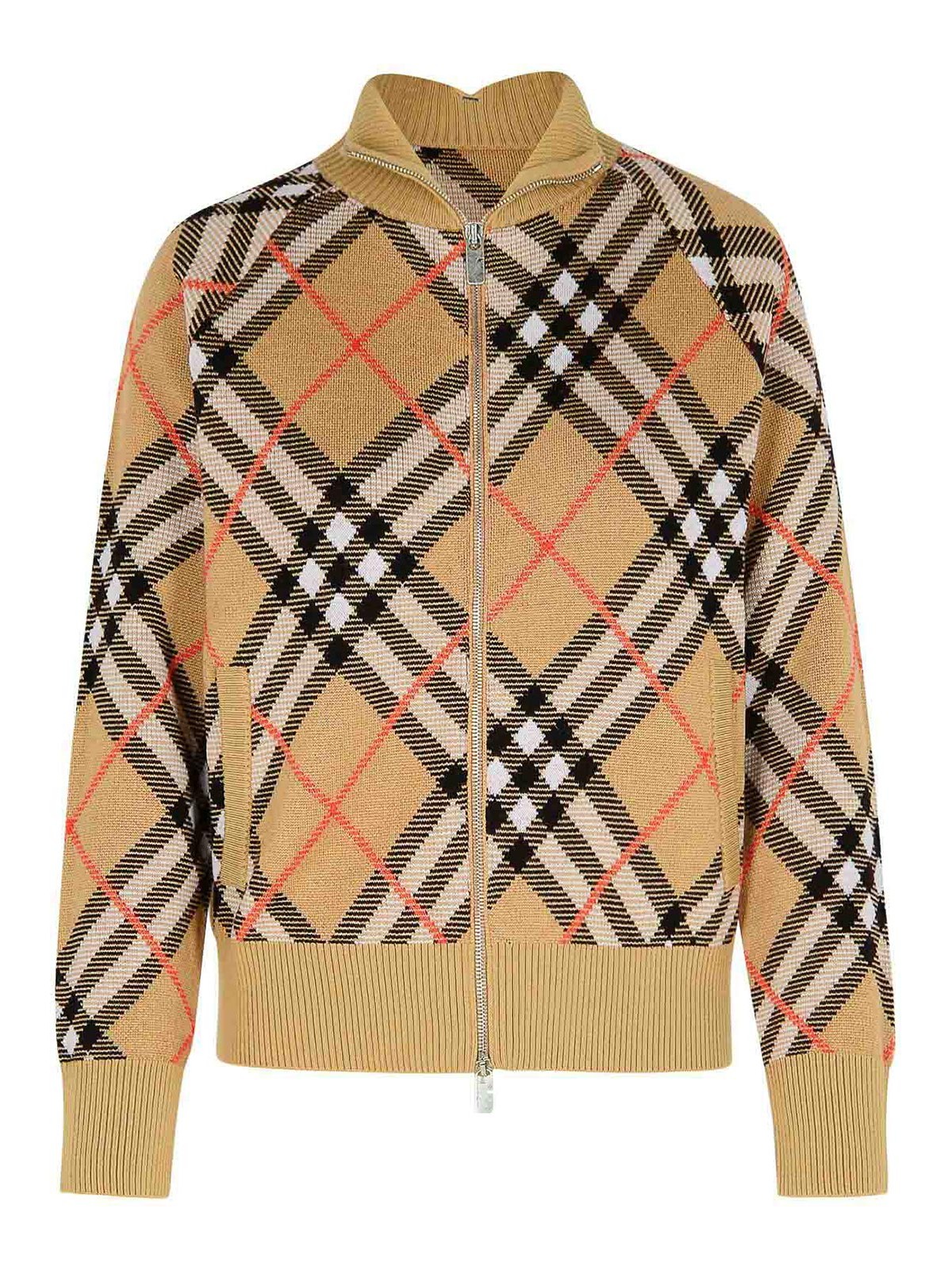 Shop Burberry Check Beige Wool Sweater