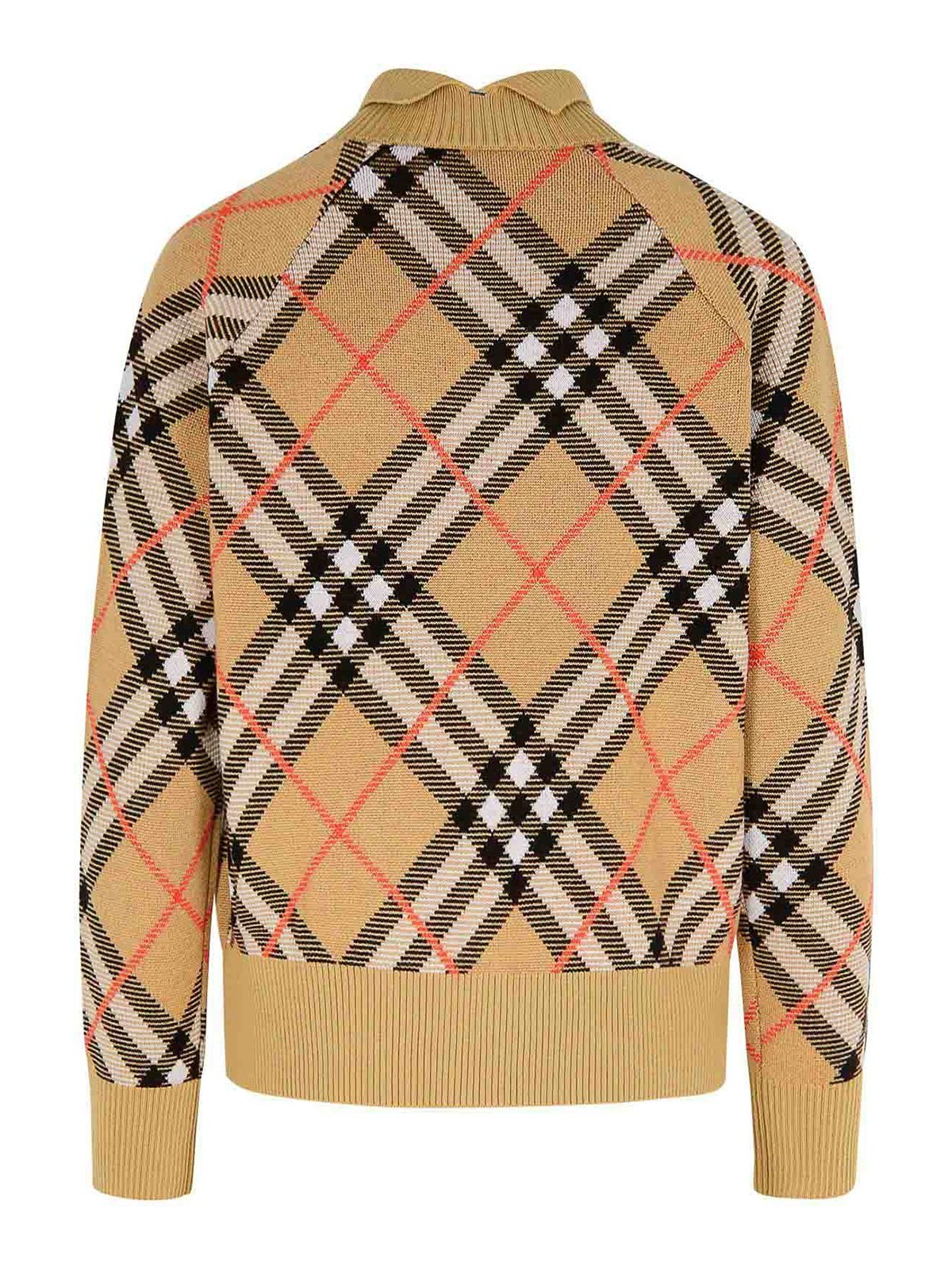 Shop Burberry Check Beige Wool Sweater