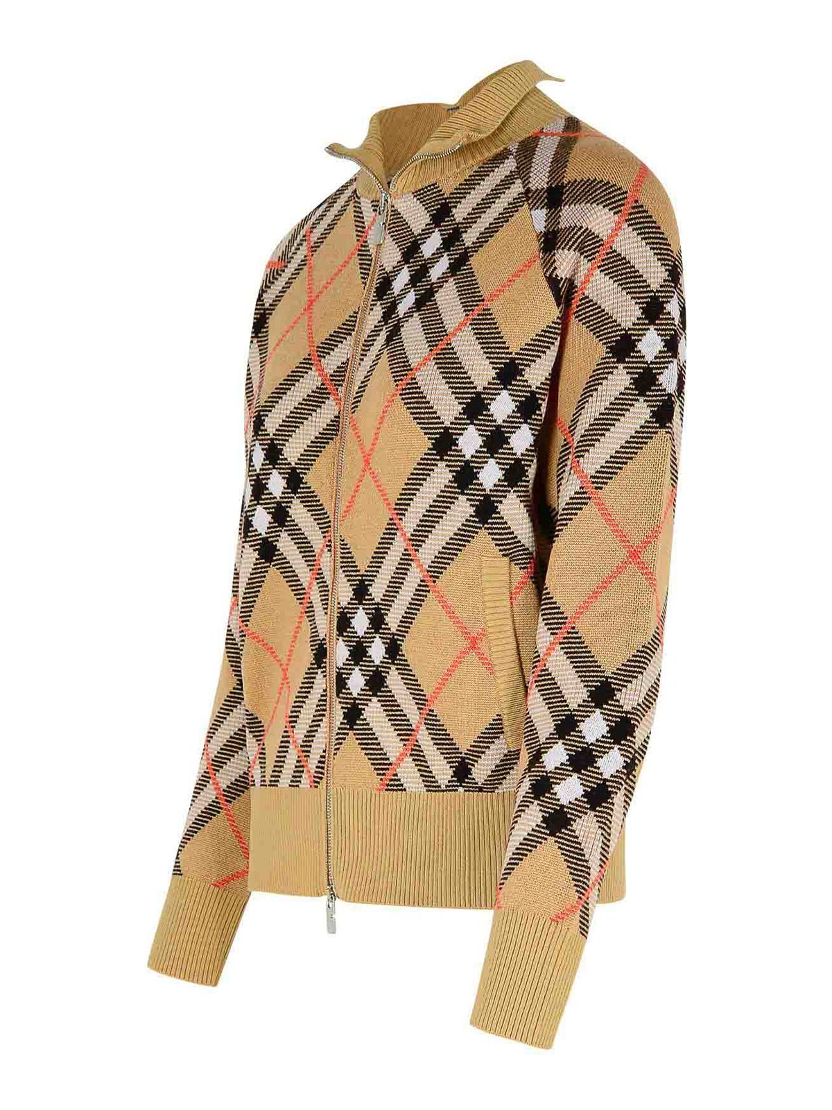 Shop Burberry Check Beige Wool Sweater