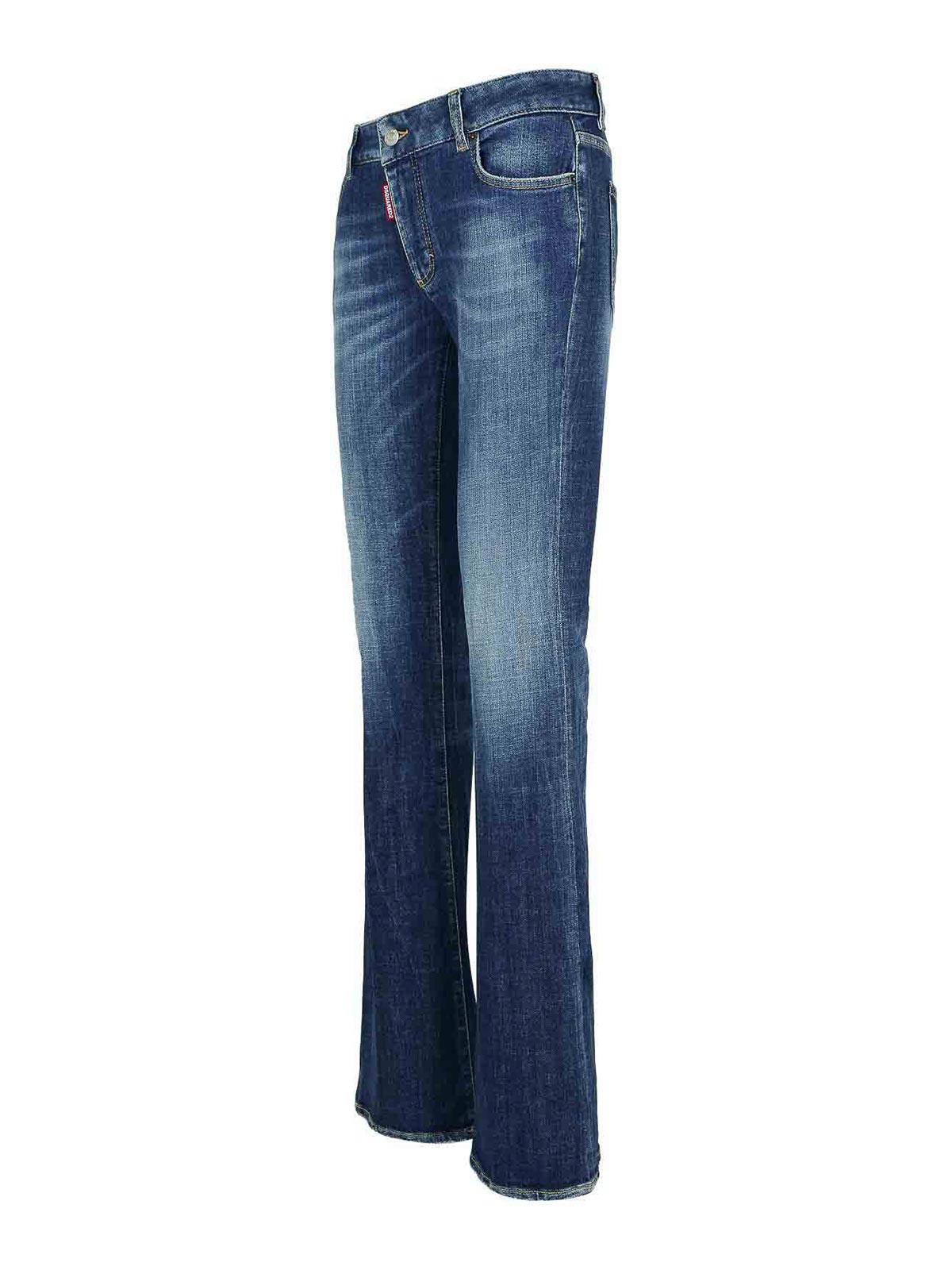 Shop Dsquared2 Flare Navy Denim Jeans In Dark Blue