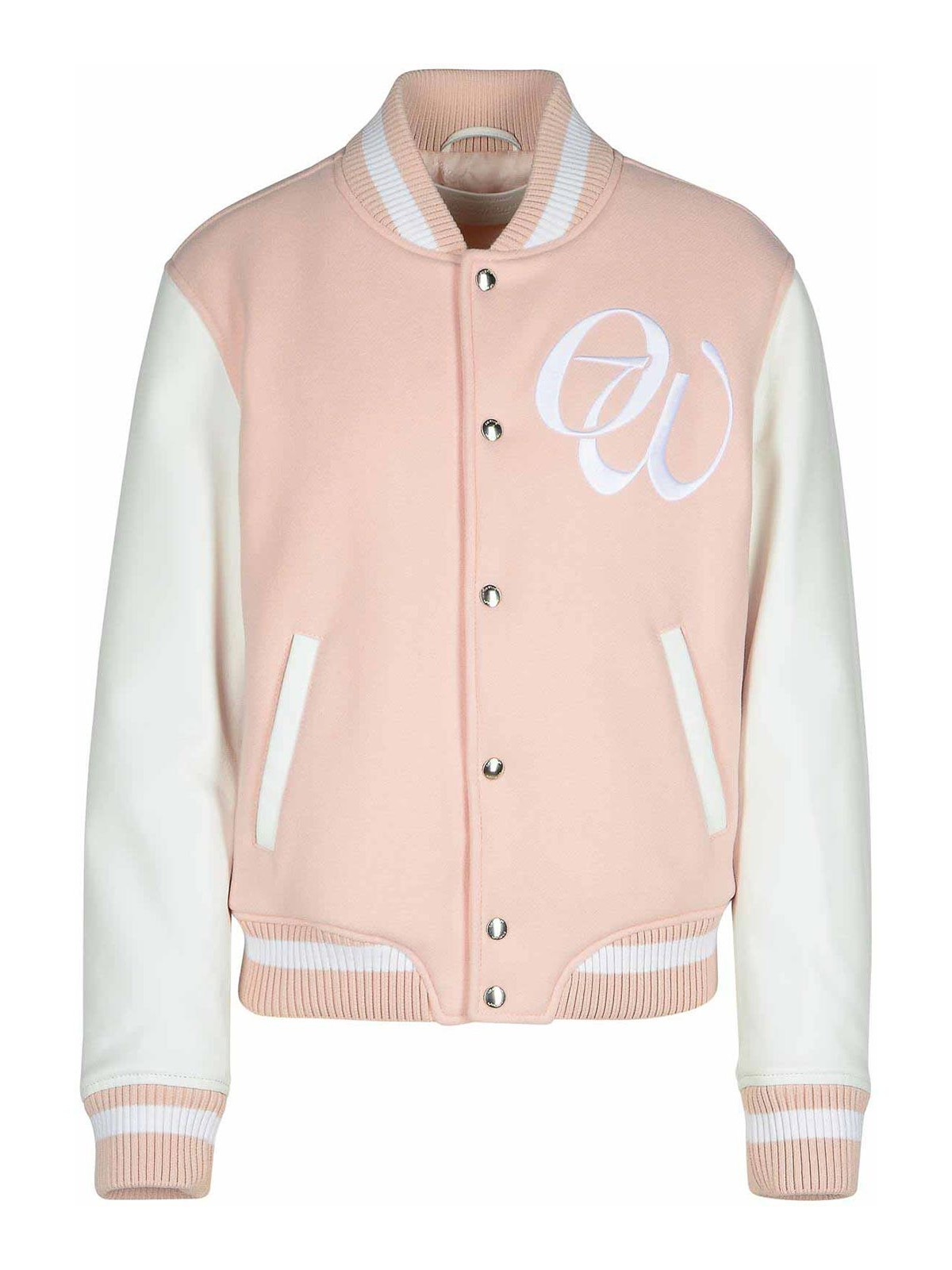 Shop Off-white Varsity Pink Fabric Blend Bomber Jacket In Nude & Neutrals