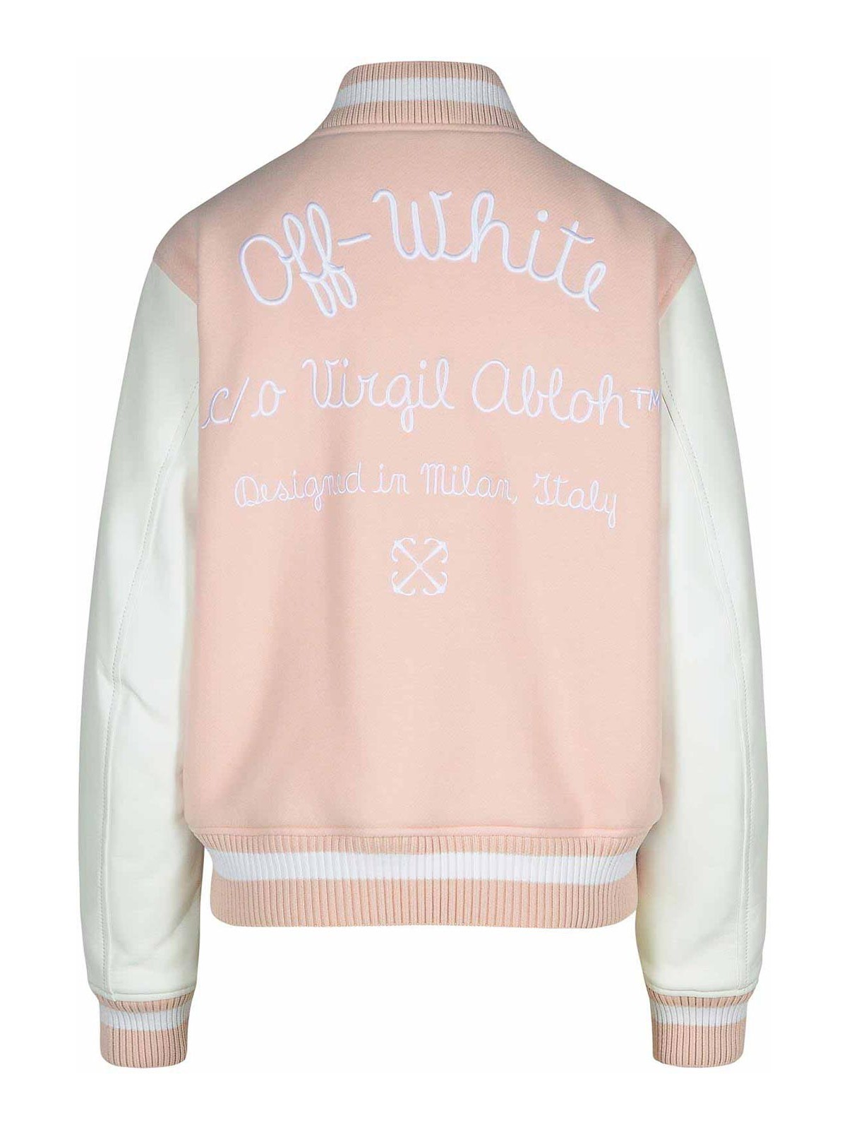 Shop Off-white Varsity Pink Fabric Blend Bomber Jacket In Nude & Neutrals