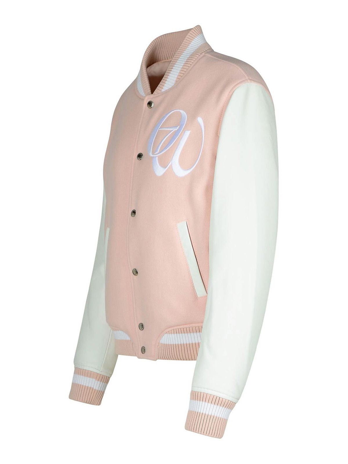 Shop Off-white Varsity Pink Fabric Blend Bomber Jacket In Nude & Neutrals