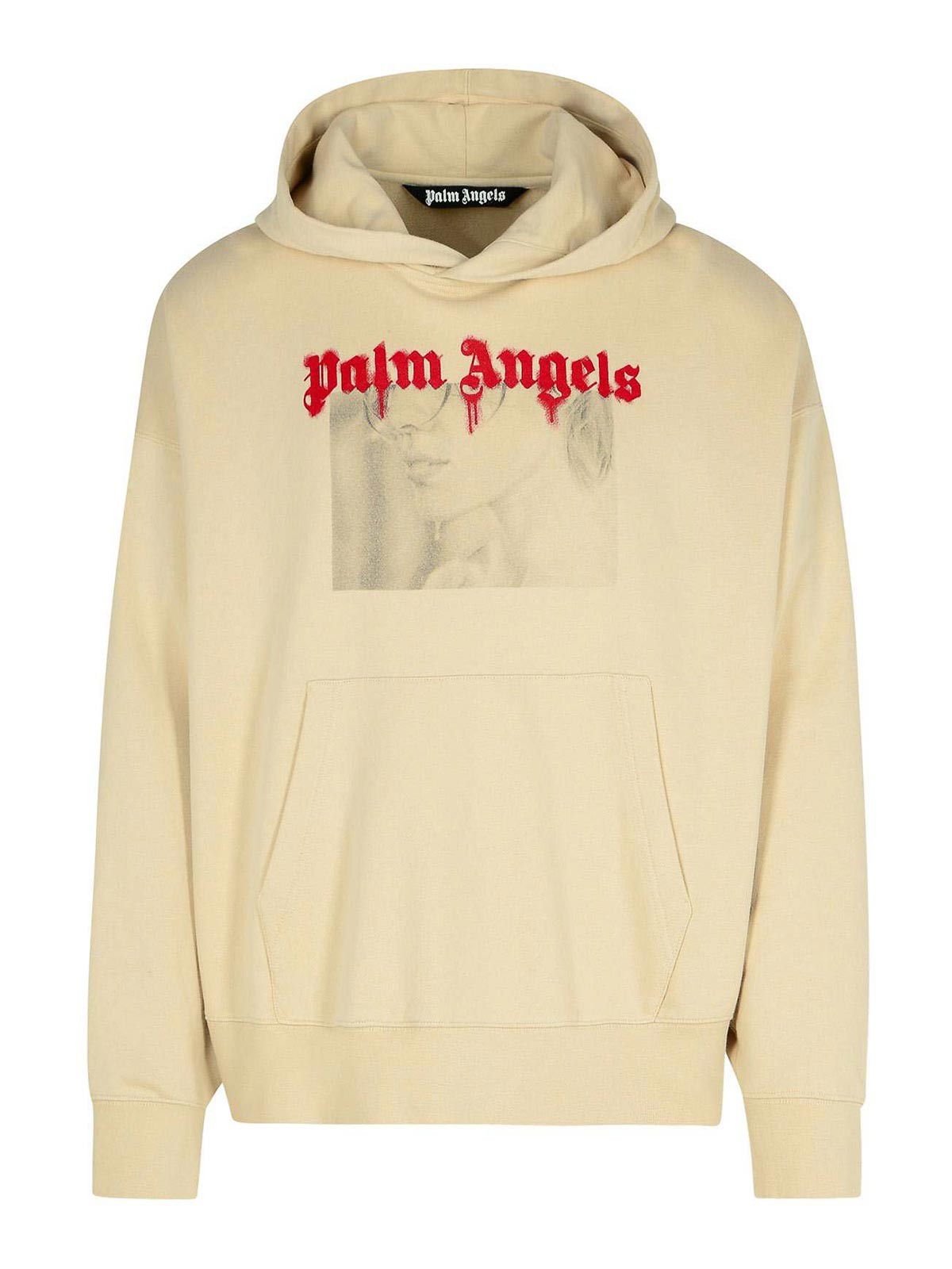 Shop Palm Angels Portrait Beige Cotton Sweatshirt