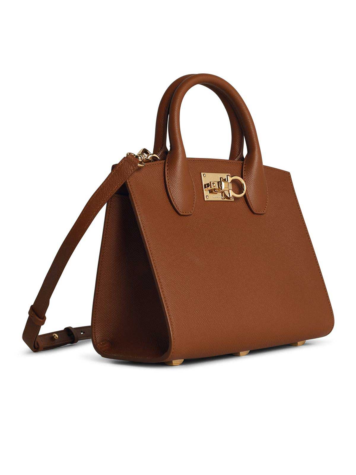 Shop Ferragamo Box Mini Bag In Brown Leather