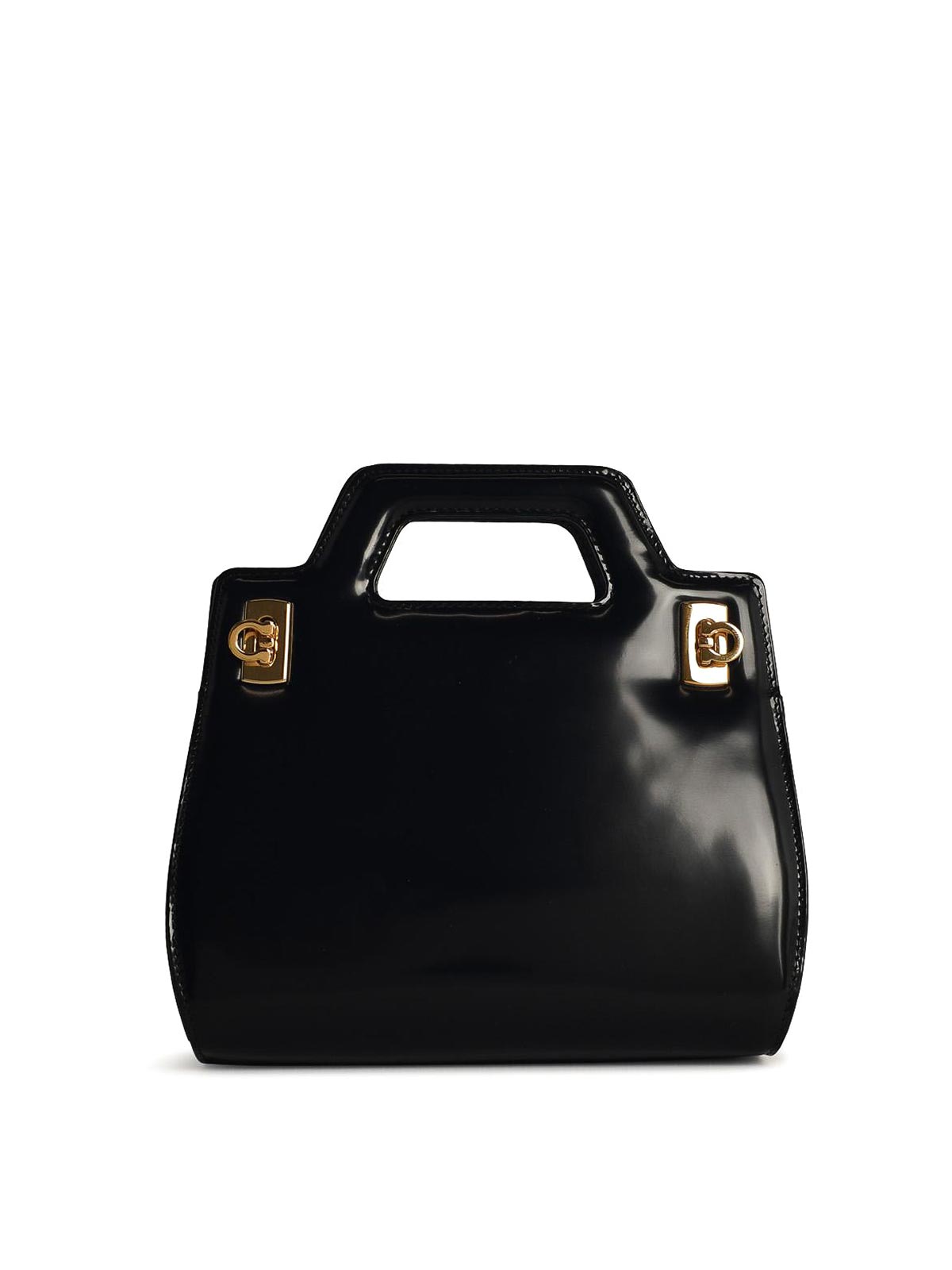 Shop Ferragamo Wanda Black Shiny Leather Bag