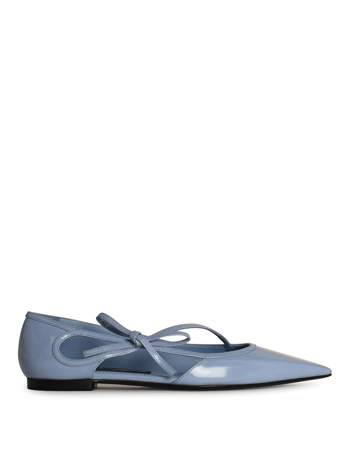 Shop Dolce & Gabbana Light Blue Leather Ballet Flats