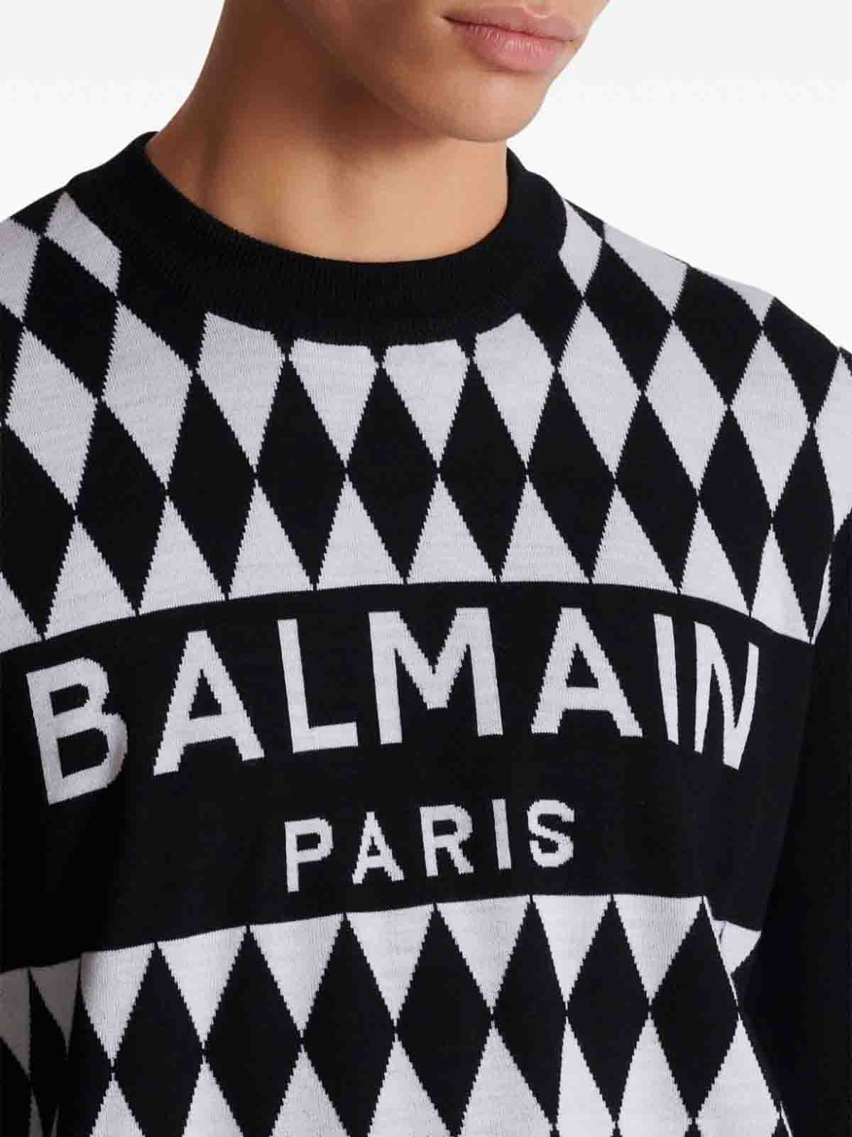 Shop Balmain Knitted Pullover In Negro