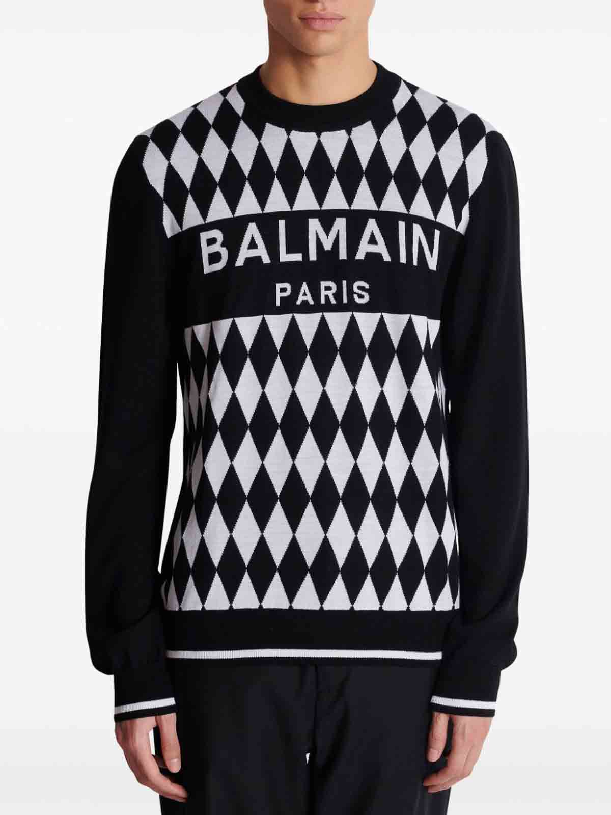 Shop Balmain Knitted Pullover In Negro