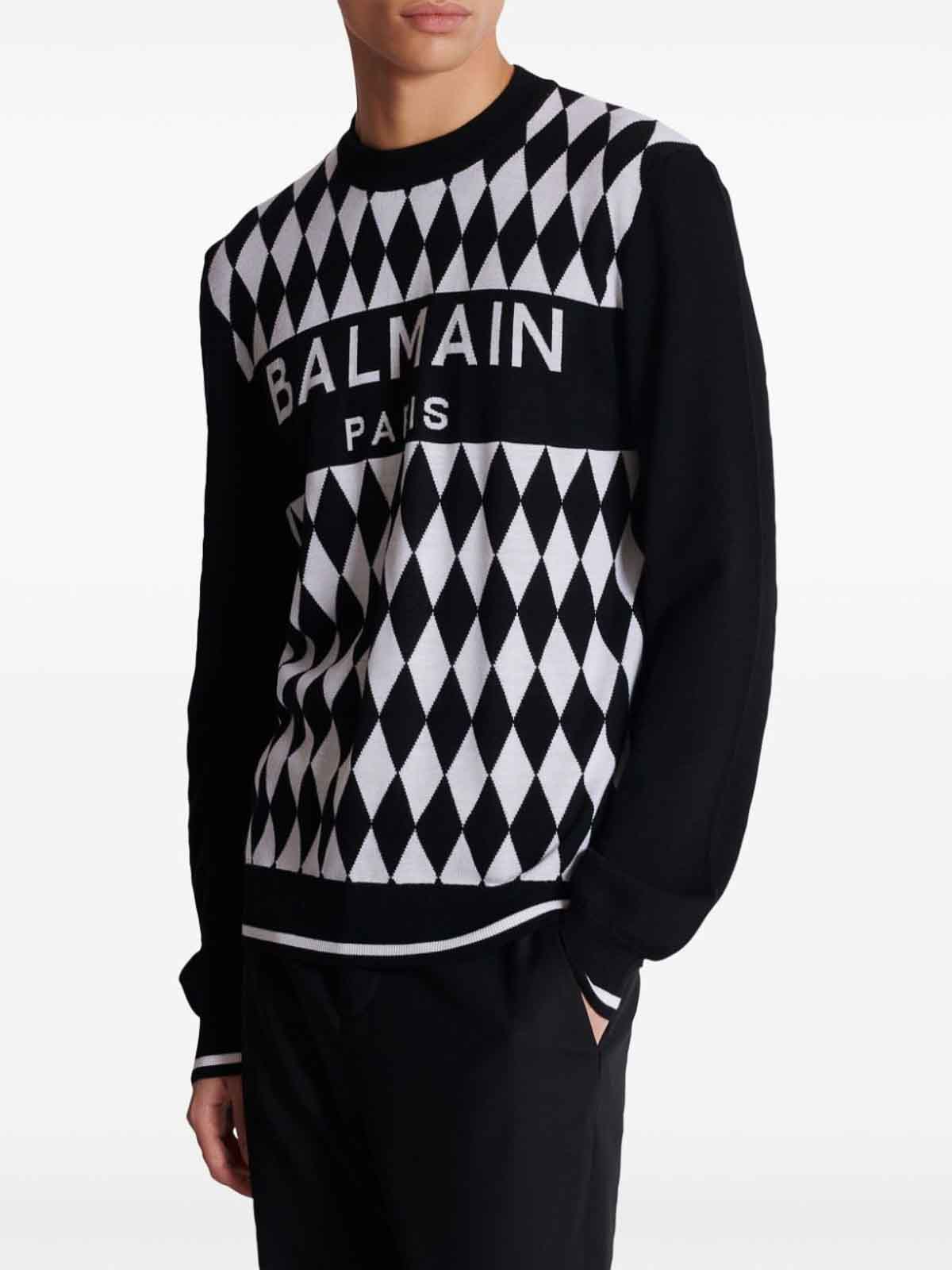 Shop Balmain Knitted Pullover In Negro