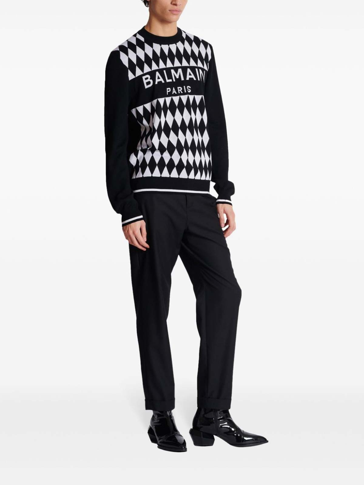 Shop Balmain Knitted Pullover In Negro