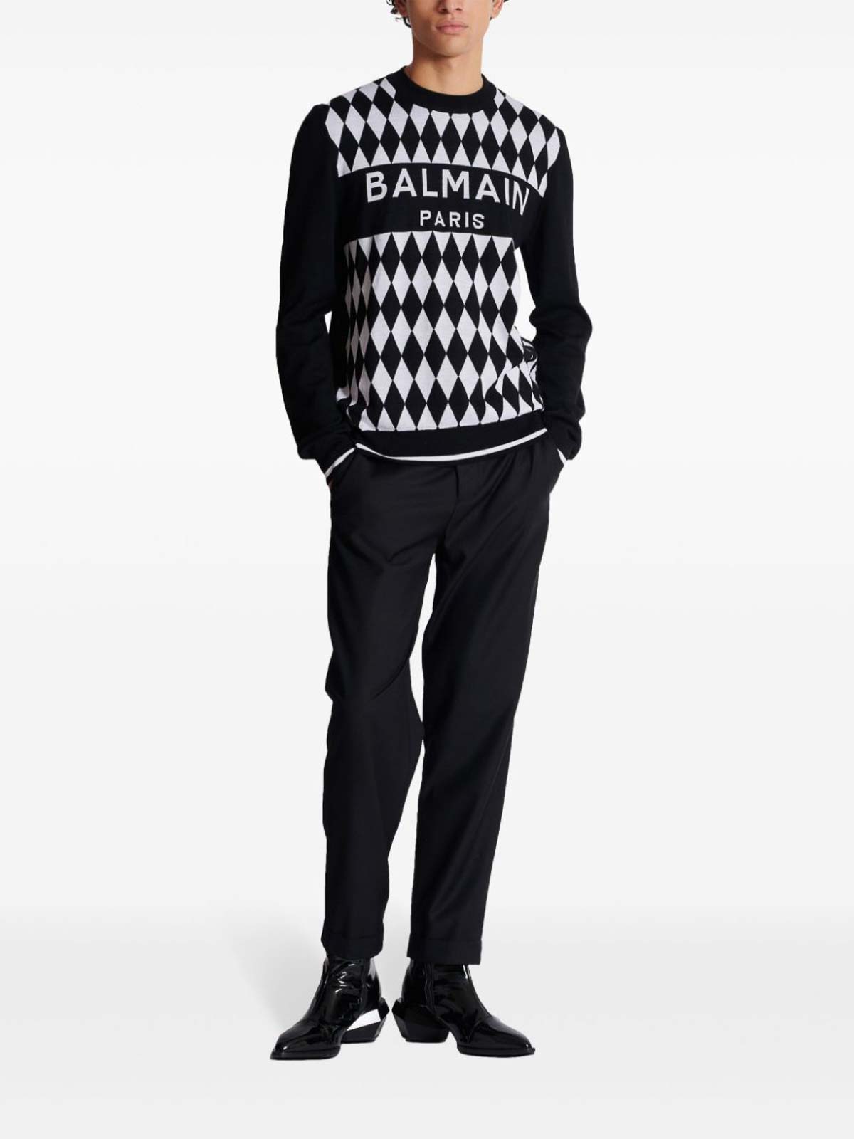 Shop Balmain Knitted Pullover In Negro