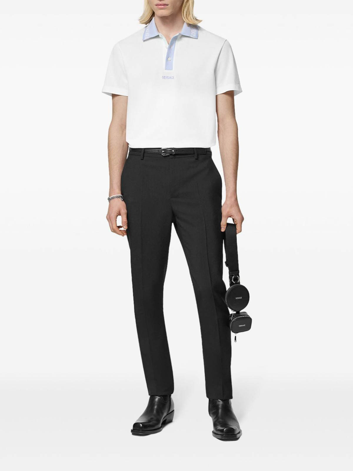 Shop Versace Cotton Polo In Blanco