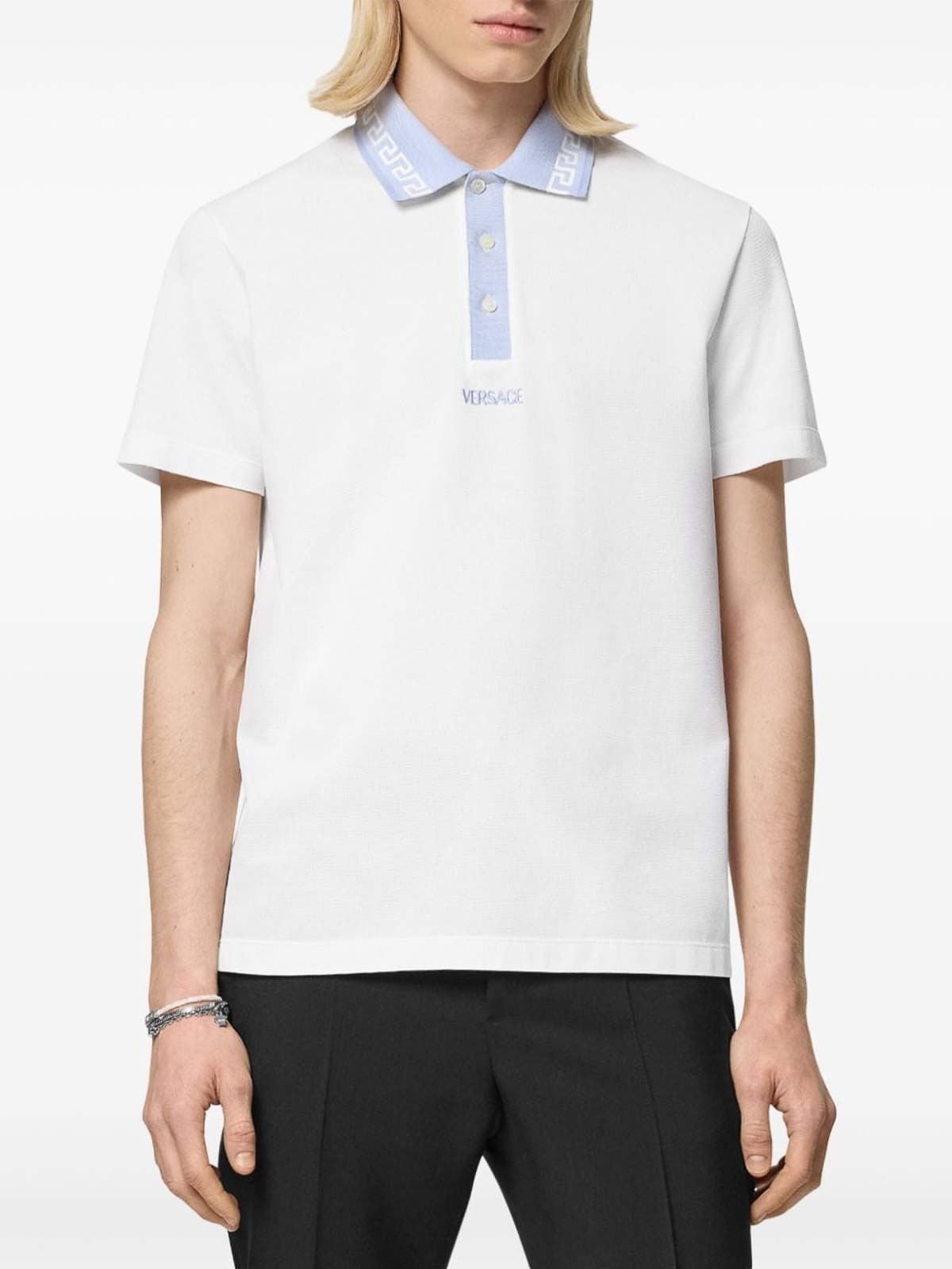 Shop Versace Cotton Polo In Blanco