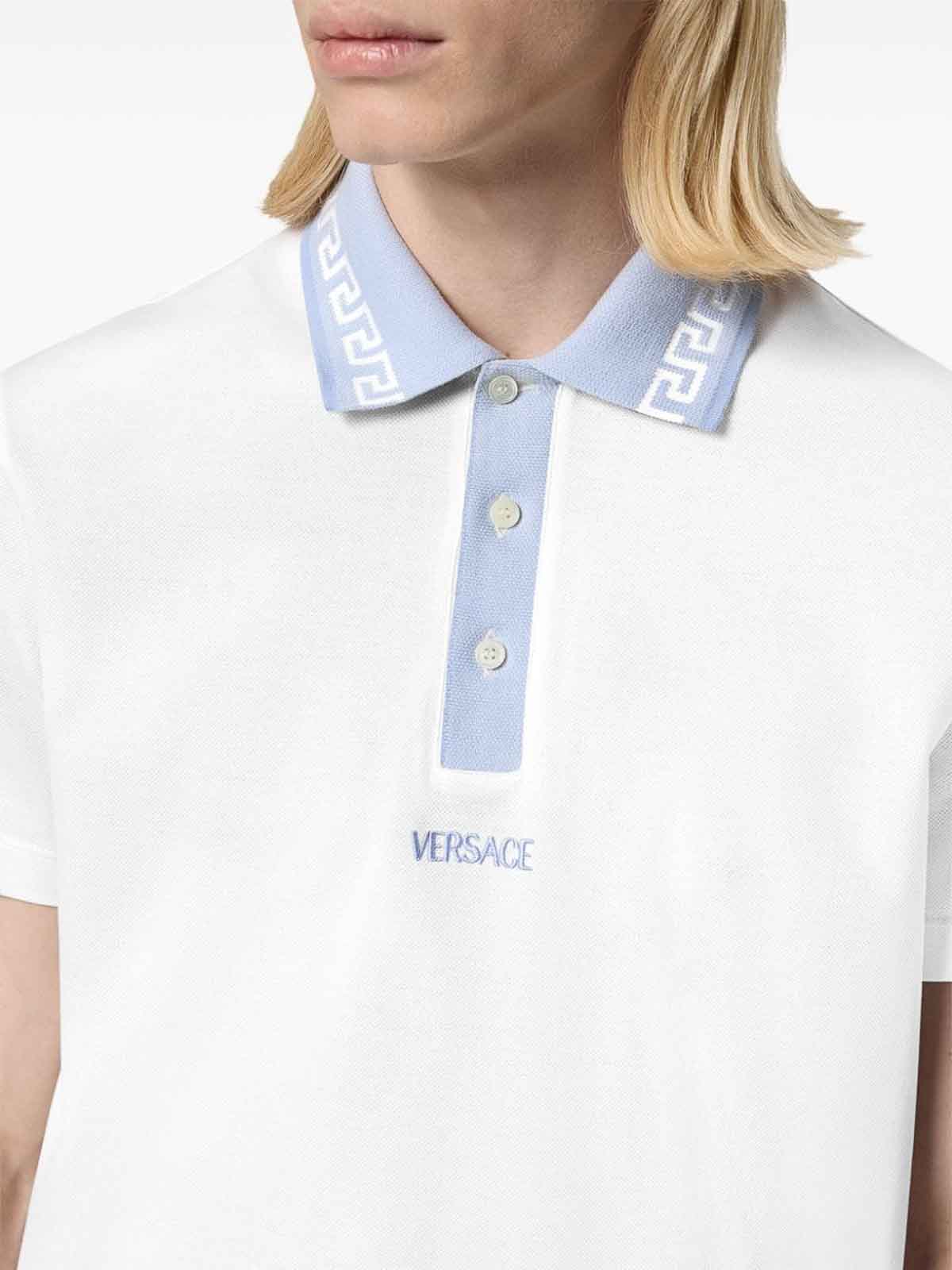 Shop Versace Cotton Polo In Blanco