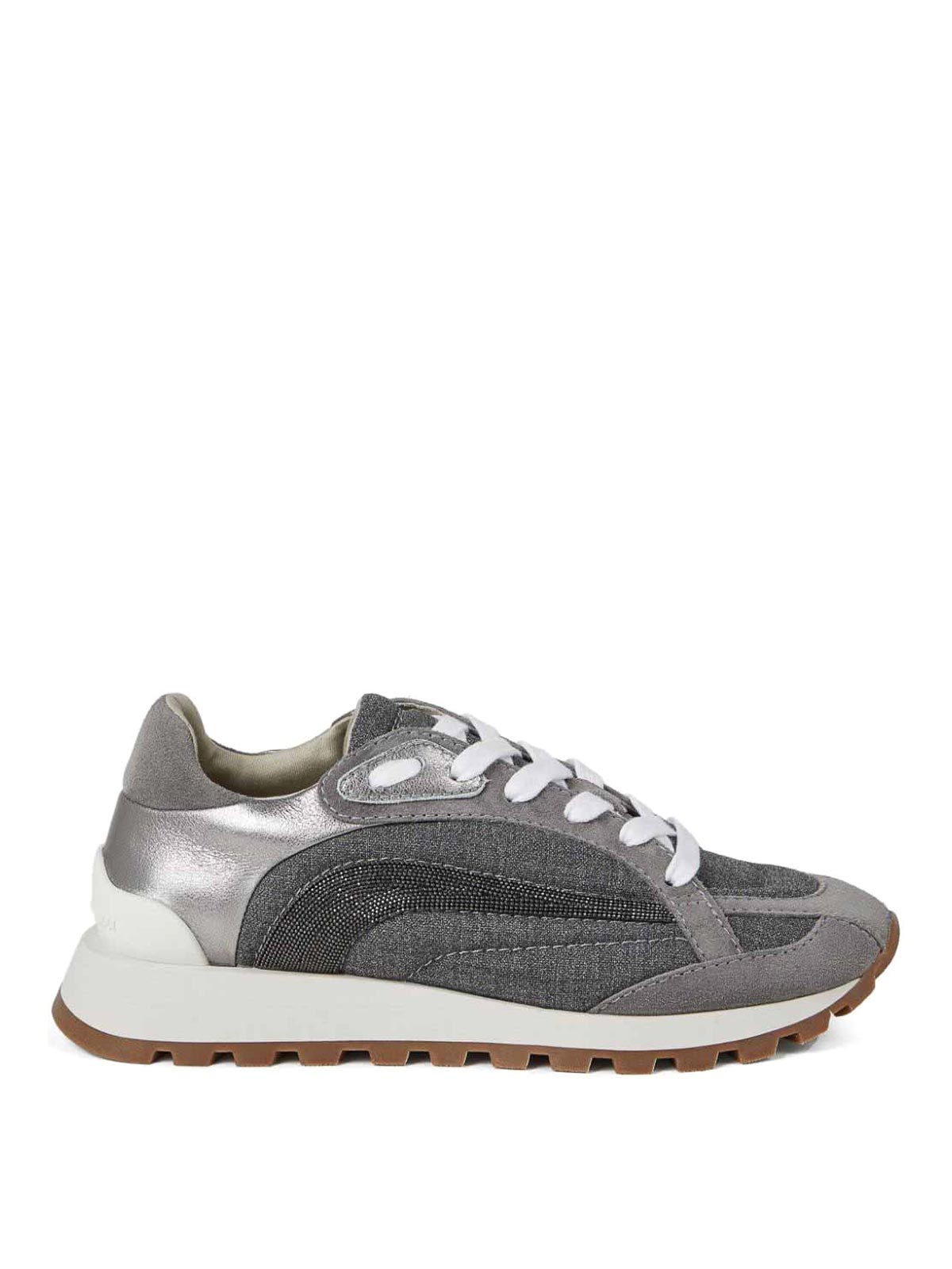 Shop Brunello Cucinelli Leather Sneakers In Gris