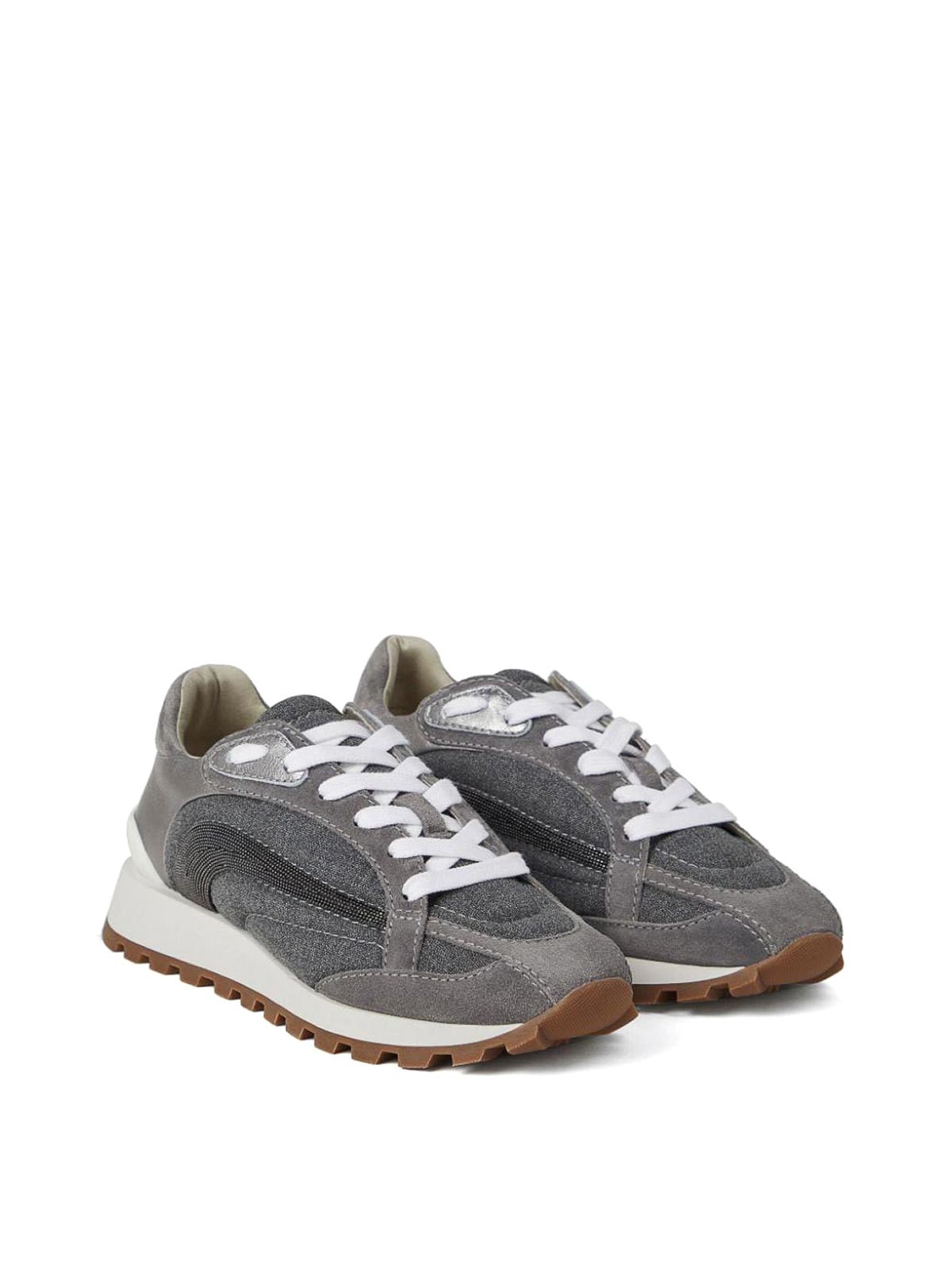 Shop Brunello Cucinelli Leather Sneakers In Gris