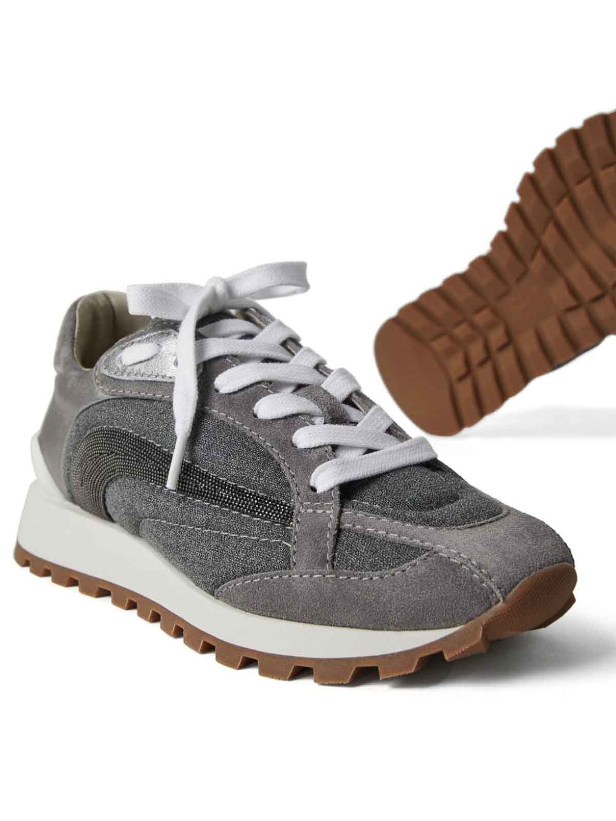 Shop Brunello Cucinelli Leather Sneakers In Gris