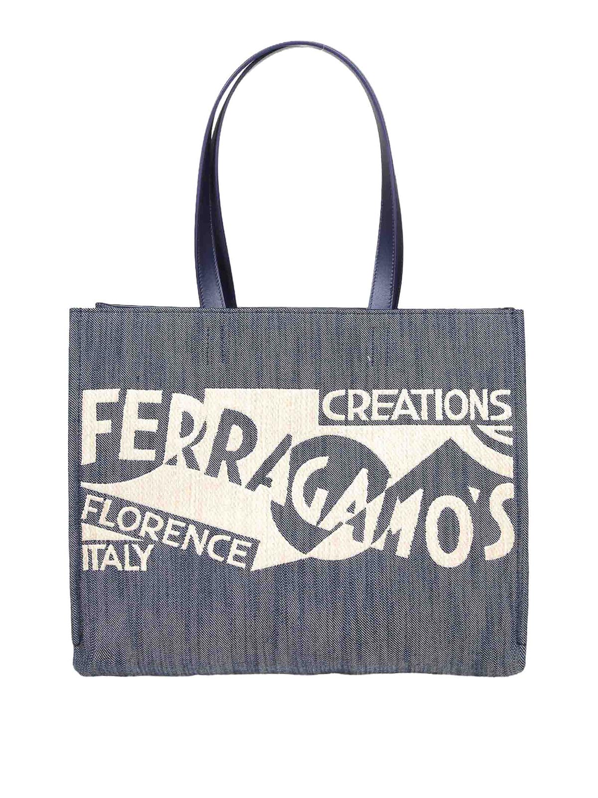 Shop Ferragamo Tote Bag (m) In Denim Con Logo In Dark Wash