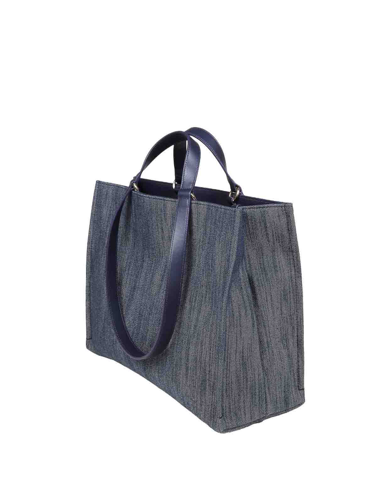 Shop Ferragamo Tote Bag (m) In Denim Con Logo In Dark Wash