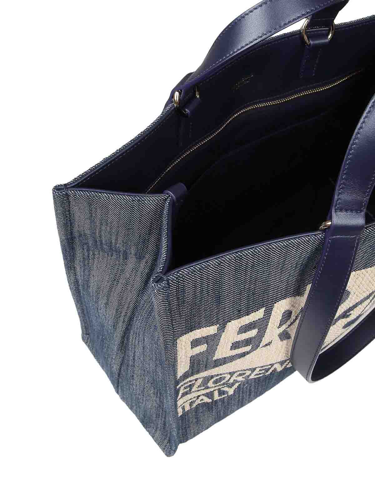 Shop Ferragamo Tote Bag (m) In Denim Con Logo In Dark Wash