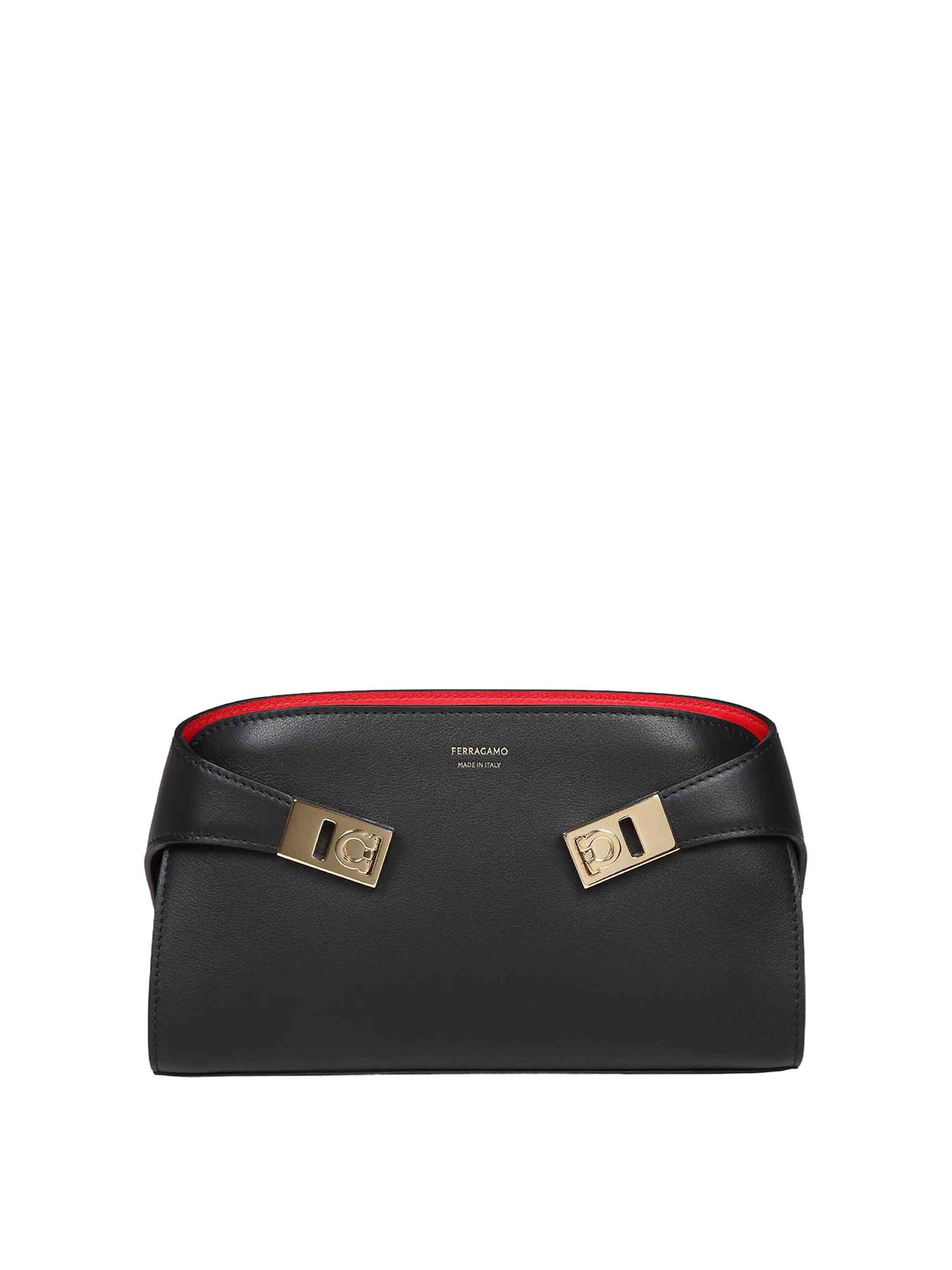 Shop Ferragamo Hug Clutch Bag In Black Leather