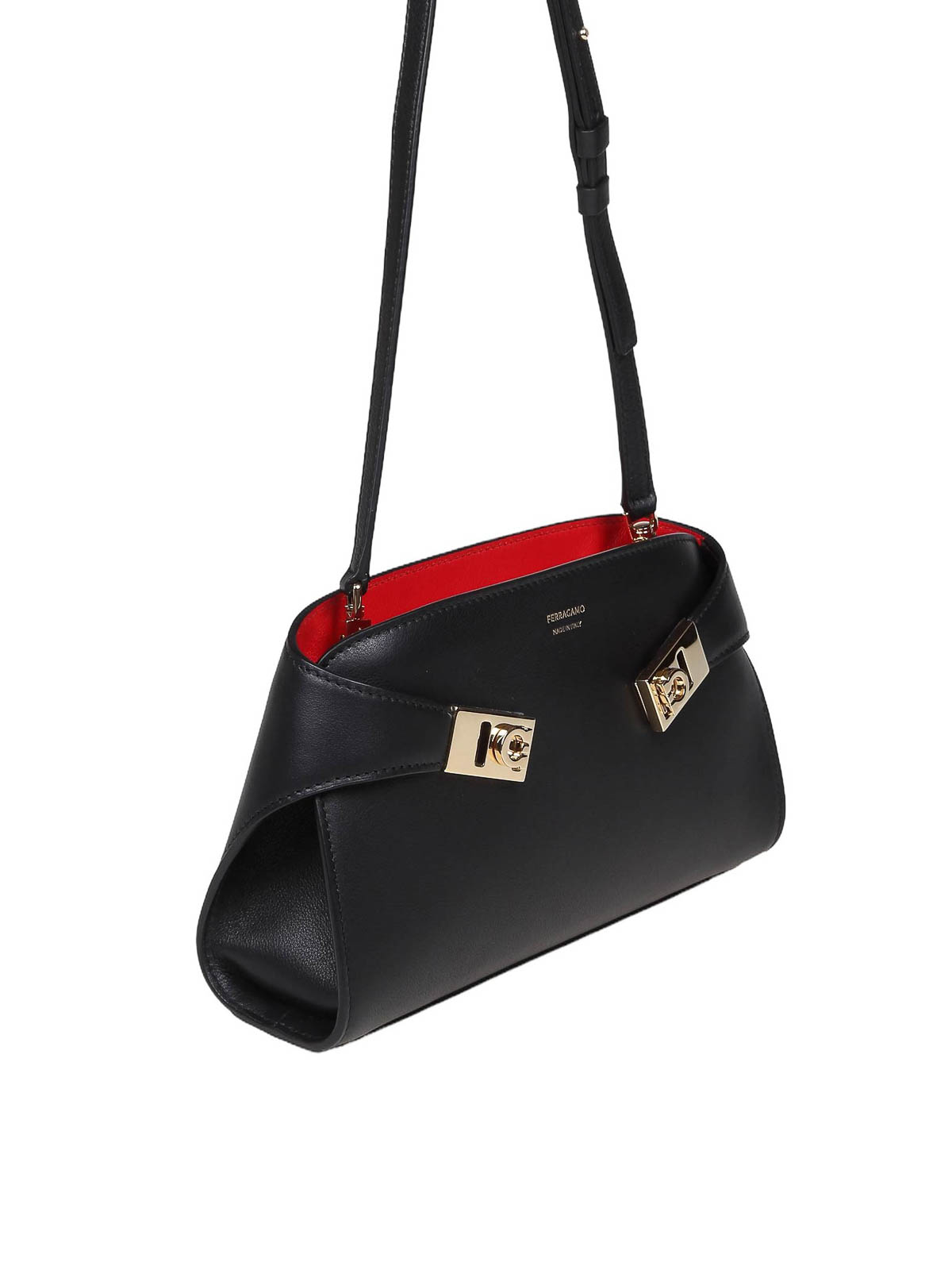 Shop Ferragamo Hug Clutch Bag In Black Leather