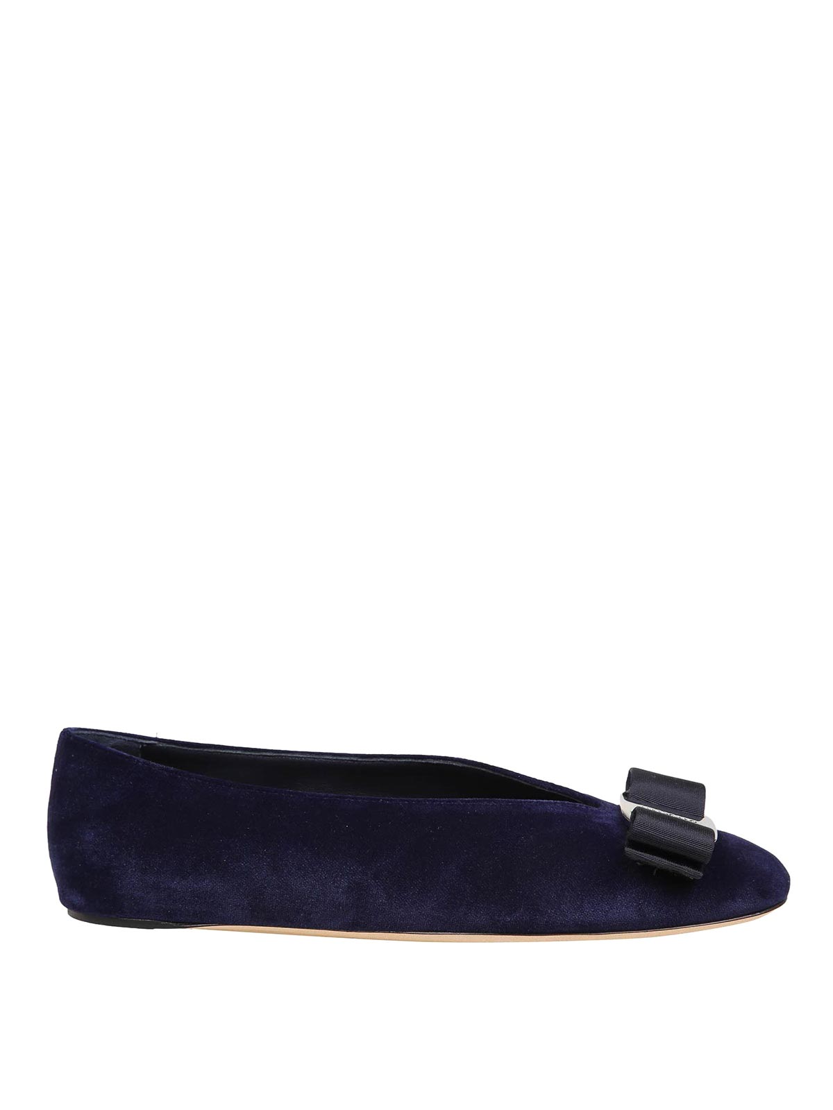 Shop Ferragamo Vanna Ballerina In Blue Velvet