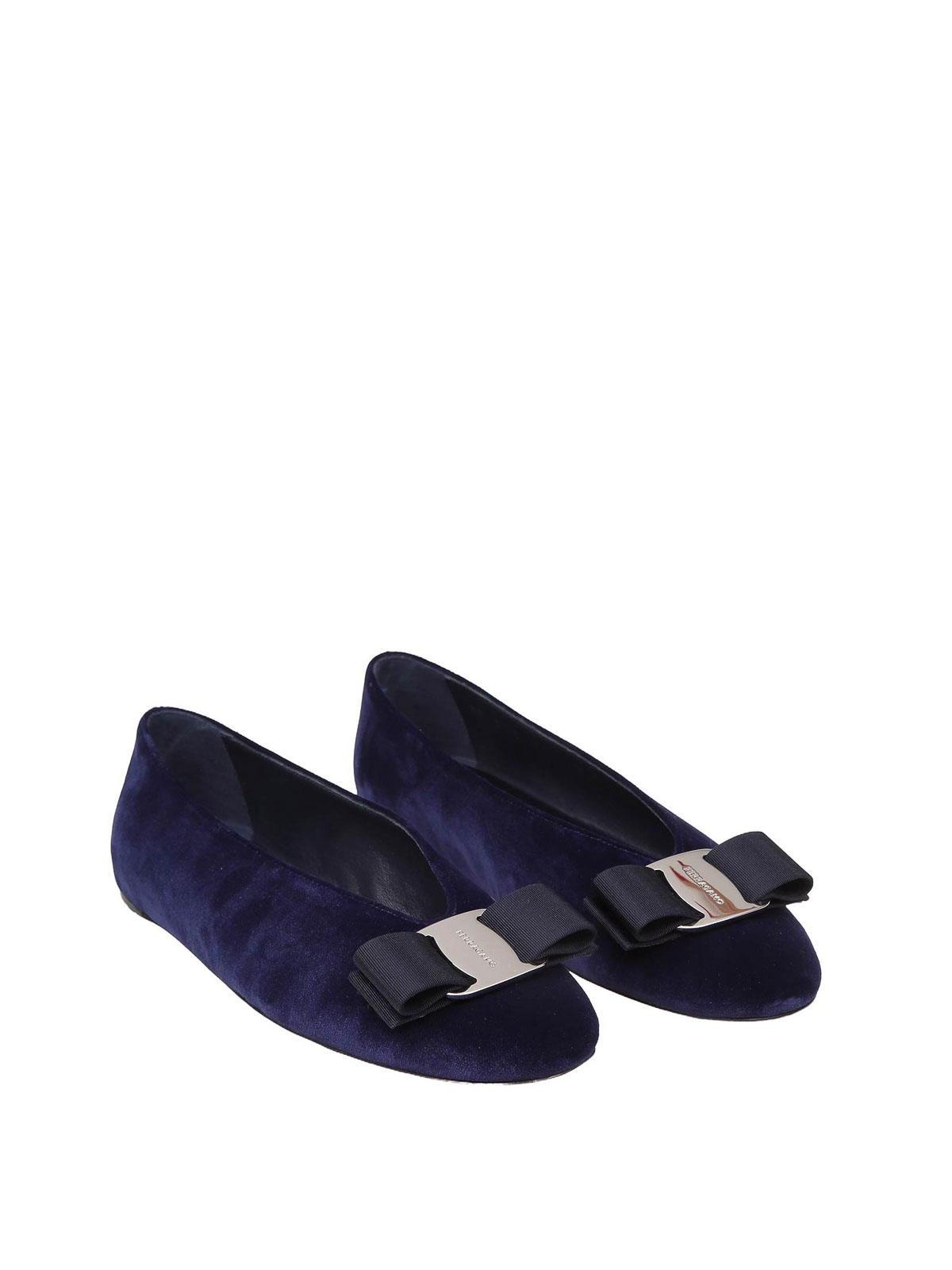 Shop Ferragamo Vanna Ballerina In Blue Velvet