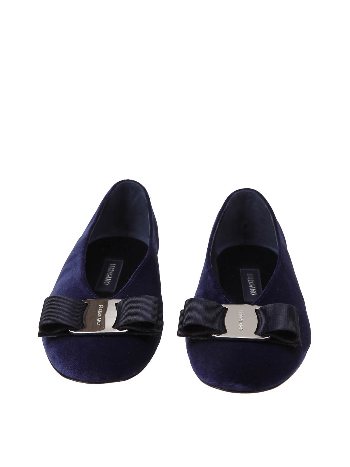 Shop Ferragamo Vanna Ballerina In Blue Velvet