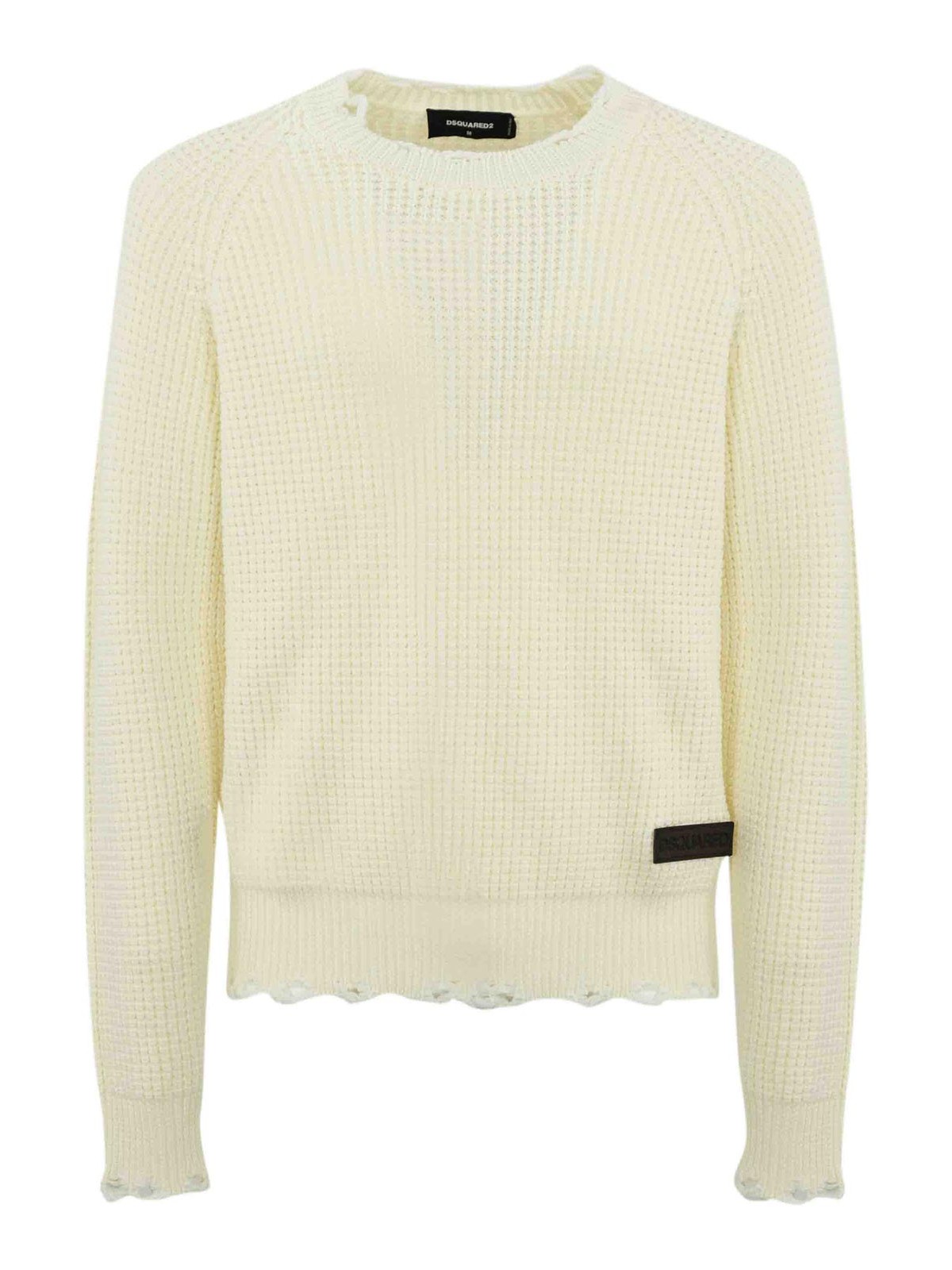 Shop Dsquared2 Worn-effect Wool Sweater In Beige