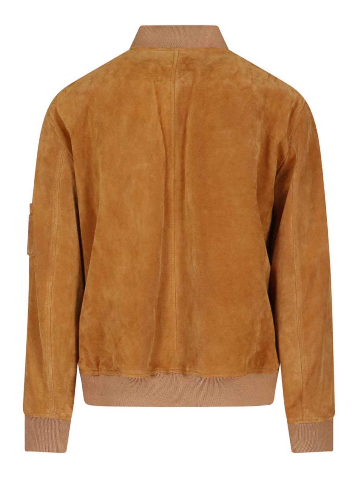 Shop Versace Suede Bomber Jacket In Brown