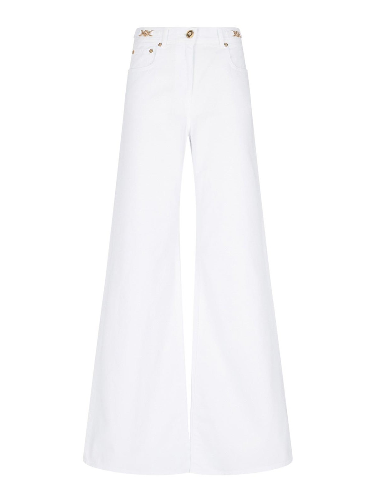 Shop Versace Palazzo Logo Jeans In White