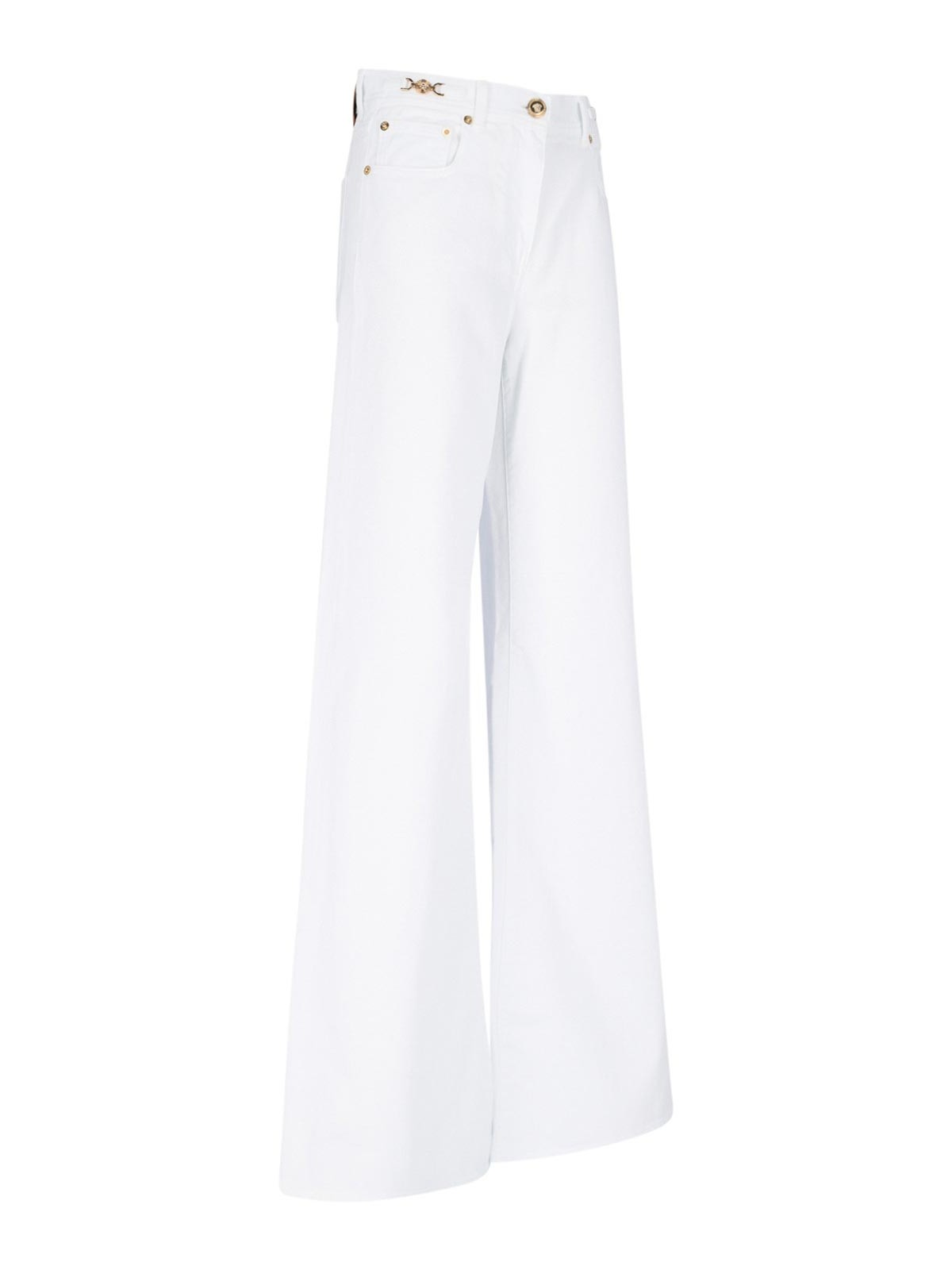 Shop Versace Palazzo Logo Jeans In White