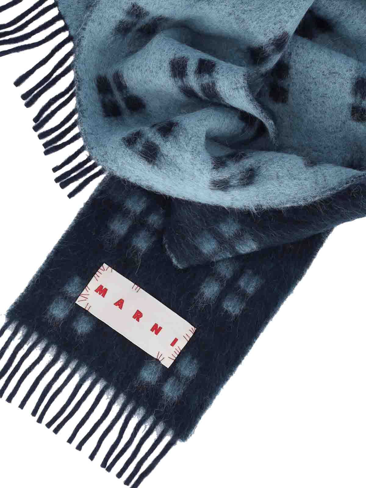 Shop Marni Reversible Logo Scarf In Blue