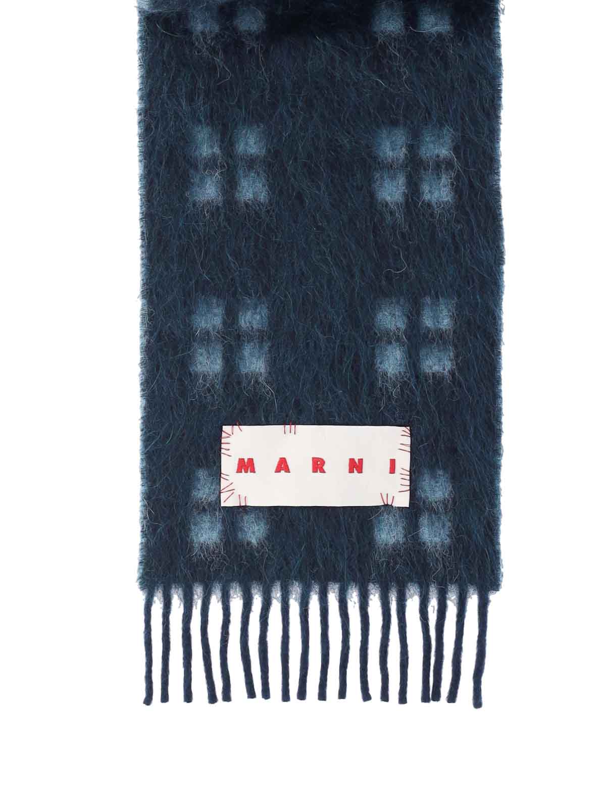 Shop Marni Reversible Logo Scarf In Blue