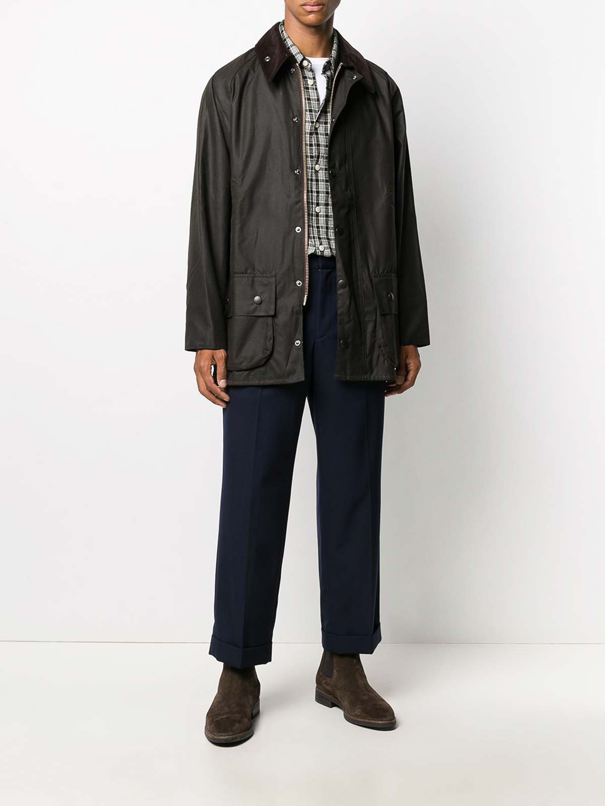 Shop Barbour Beaufort Cotton Jacket With Ribbed Collar In Green