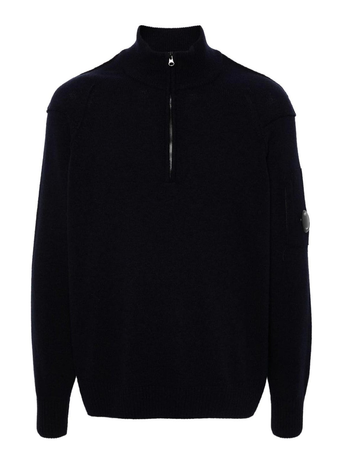 Shop C.p. Company Wool Sweater With Zip In Blue