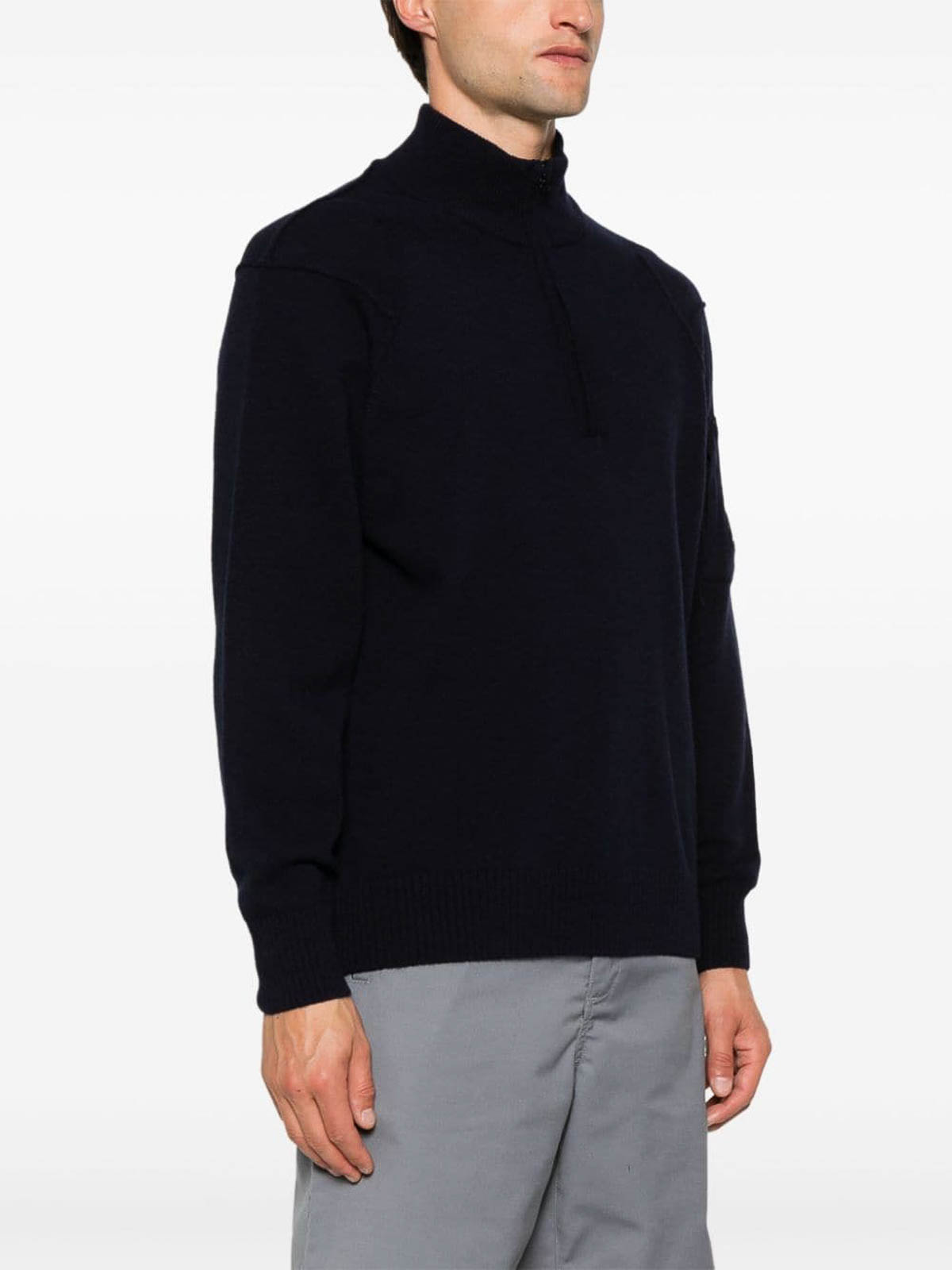 Shop C.p. Company Wool Sweater With Zip In Blue