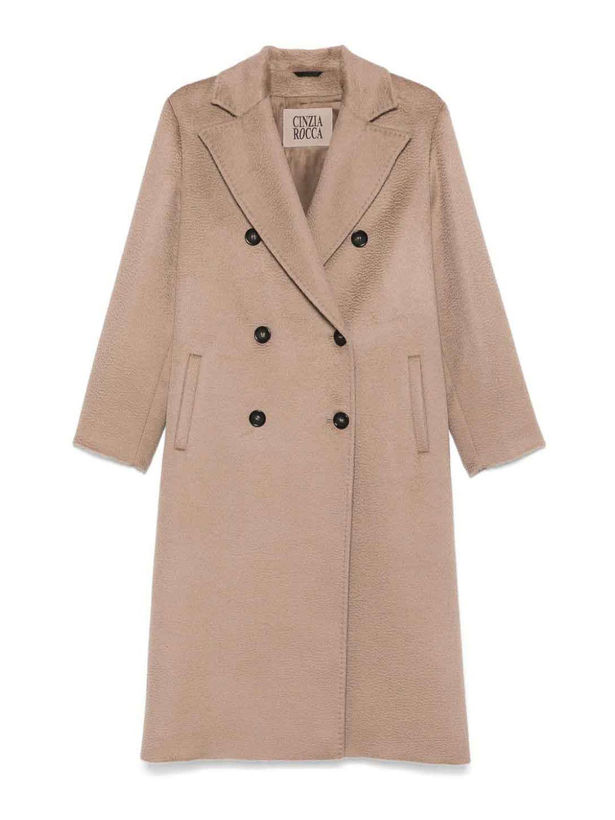 Shop Cinzia Rocca Long Coat With A Brushed Effect In Camel