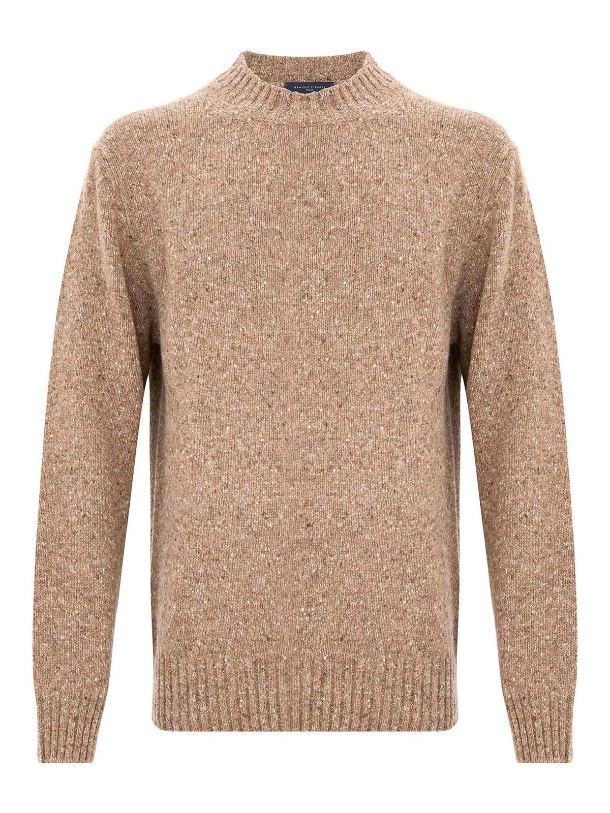 Shop Daniele Fiesoli Beige Virgin Wool Sweater With Raised Collar In Camel