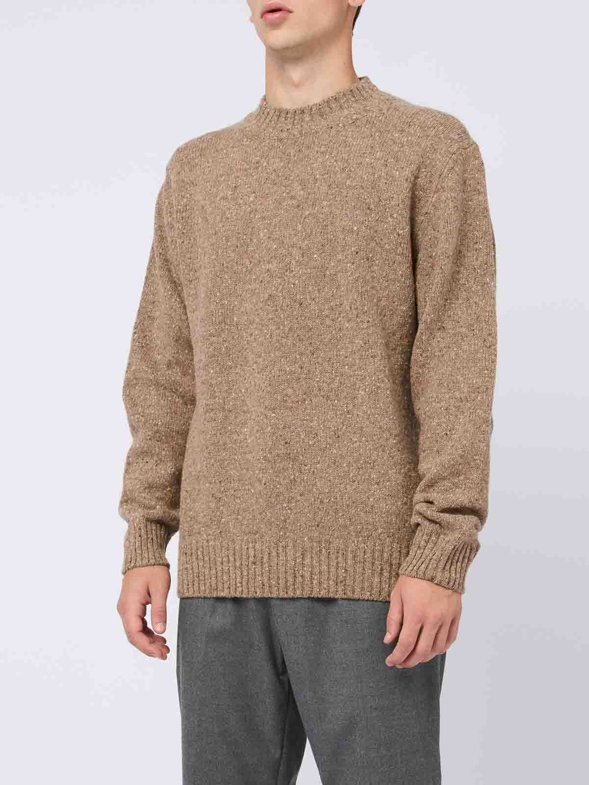 Shop Daniele Fiesoli Beige Virgin Wool Sweater With Raised Collar In Camel