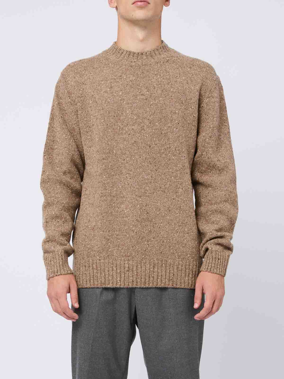 Shop Daniele Fiesoli Beige Virgin Wool Sweater With Raised Collar In Camel