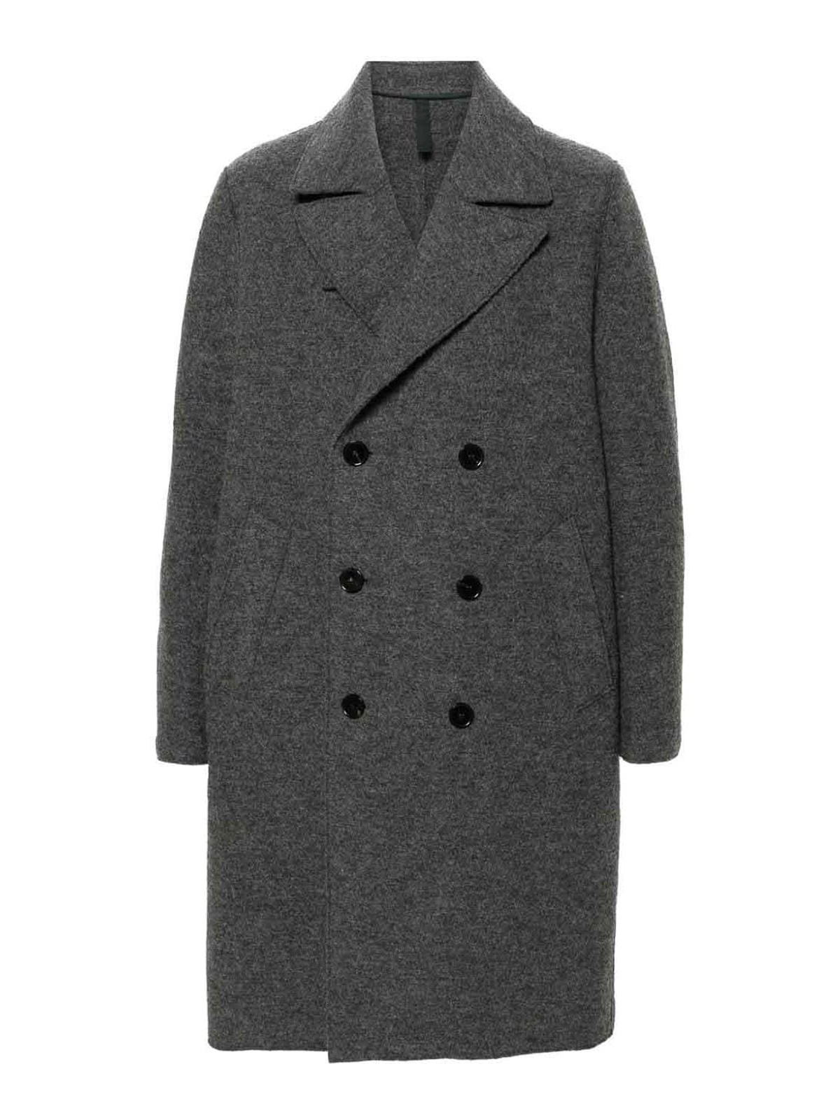 Shop Harris Wharf London Double-breasted Long Coat In Virgin Wool In Grey