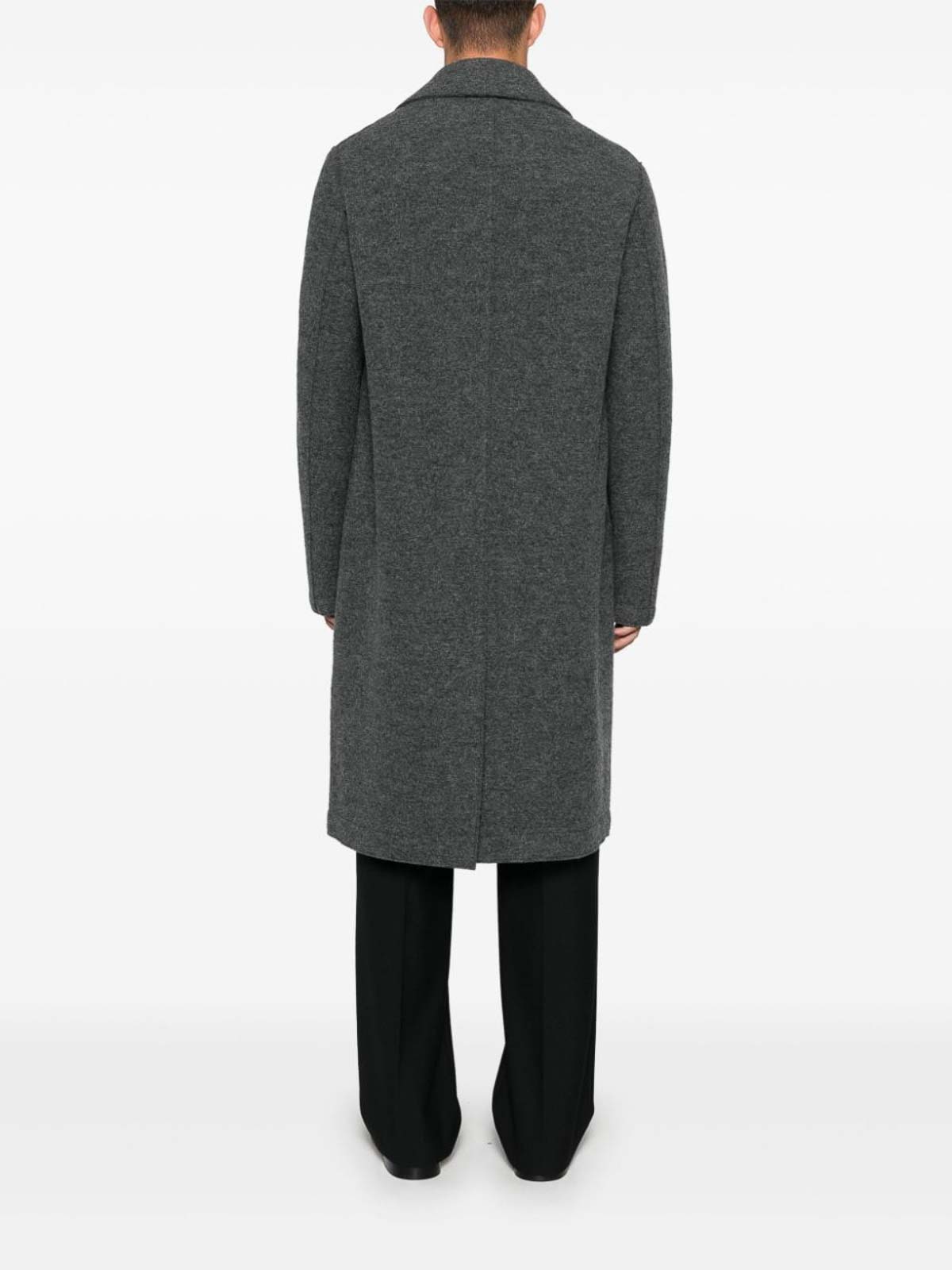 Shop Harris Wharf London Double-breasted Long Coat In Virgin Wool In Grey