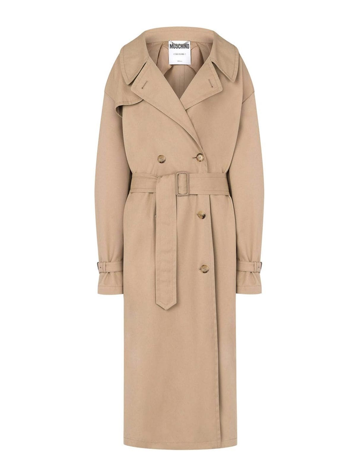 Shop Moschino Double-breasted Button Fastening Long Coat In Beige