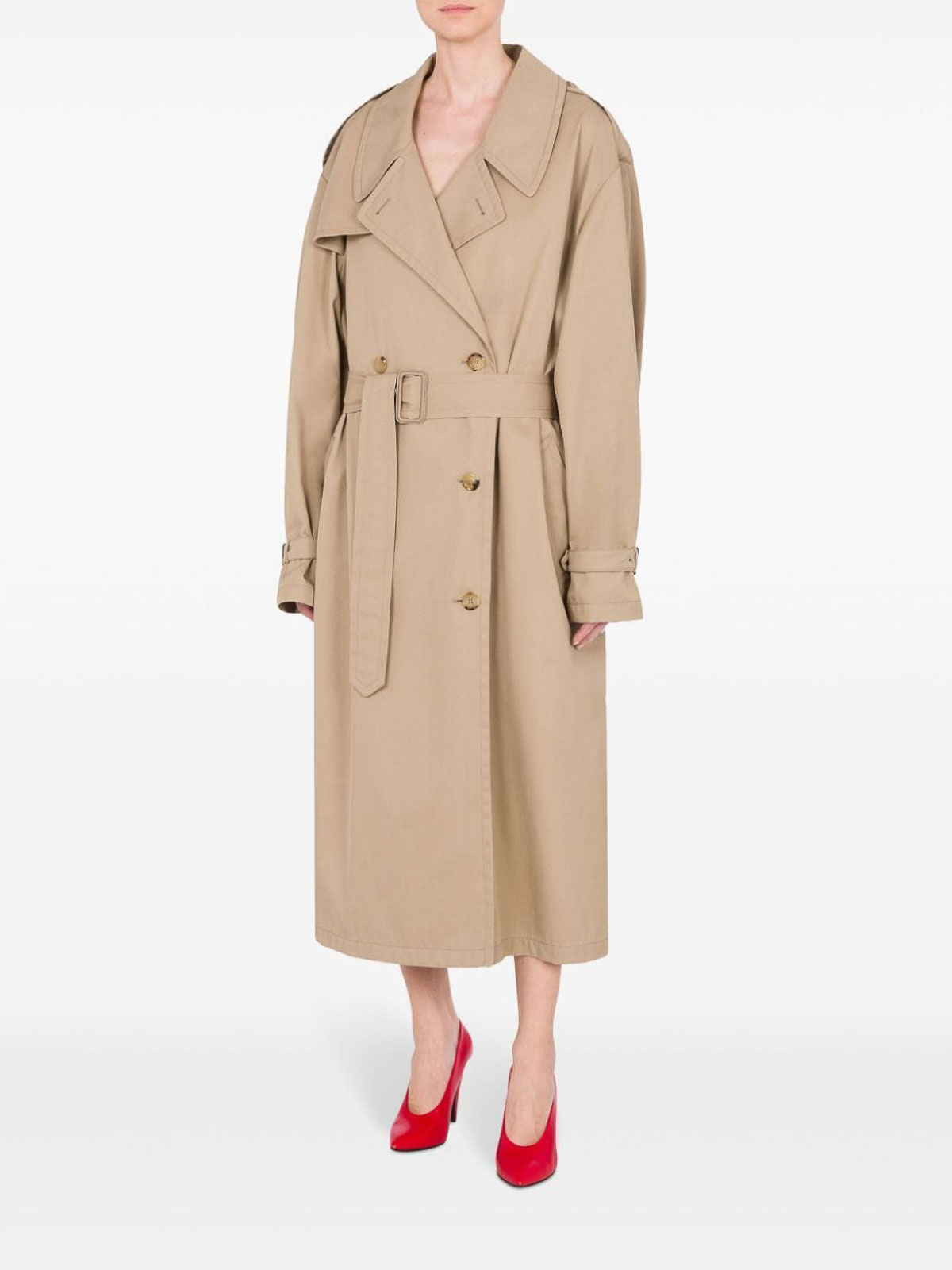 Shop Moschino Double-breasted Button Fastening Long Coat In Beige