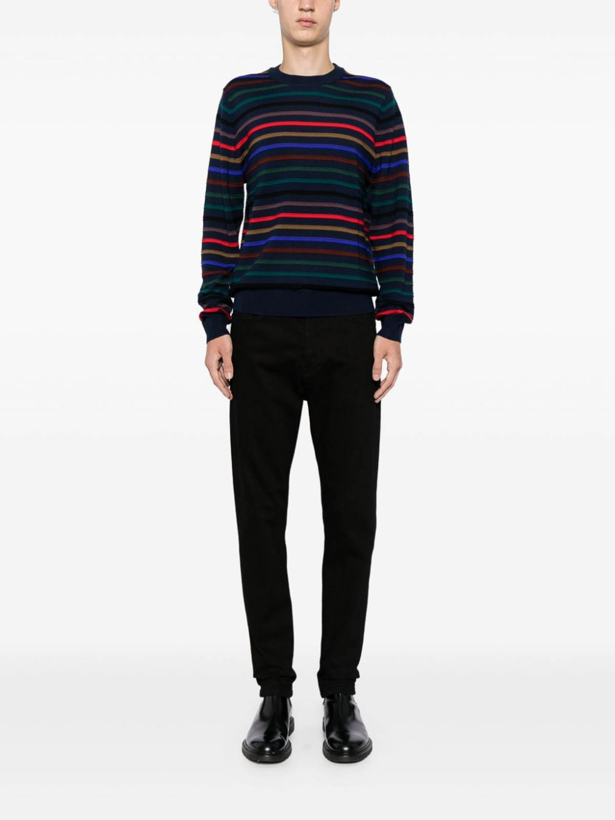 Shop Paul Smith Merino Wool Sweater With Horizontal Stripes In Blue