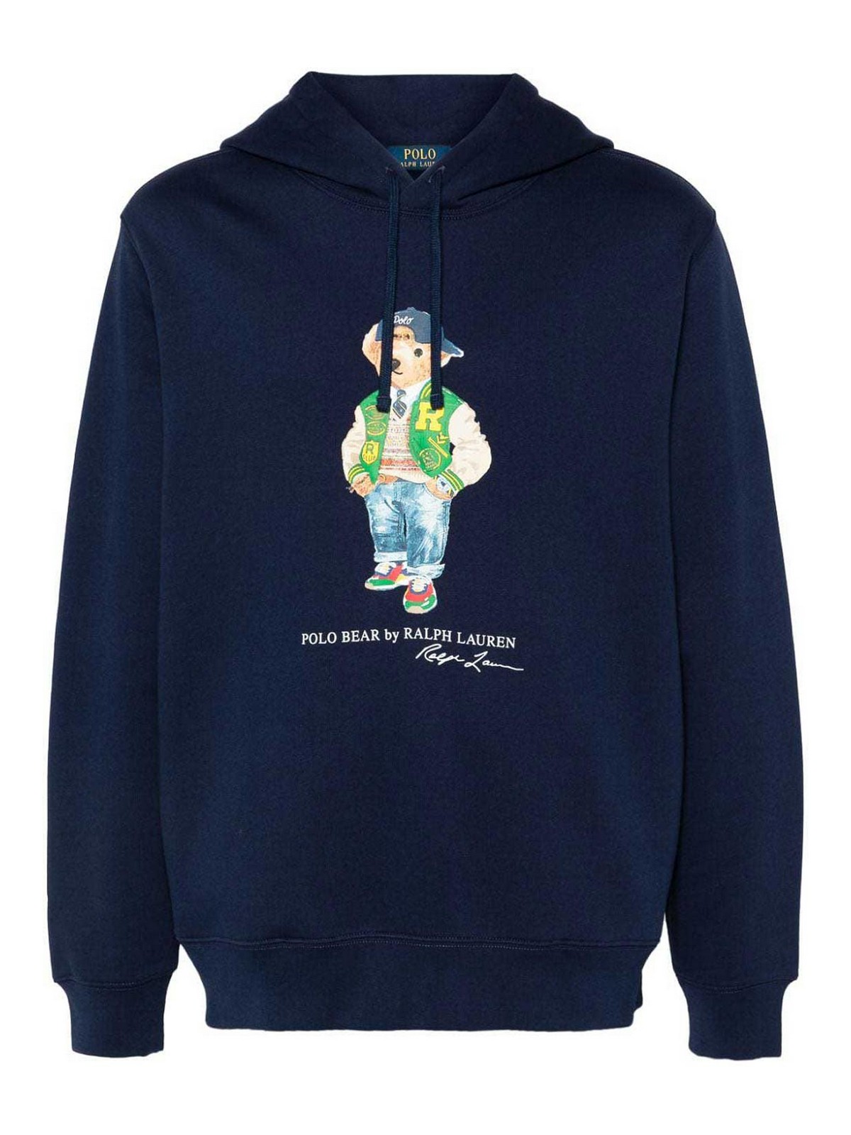 Shop Polo Ralph Lauren Cotton Hoodie With Bear Print In Blue